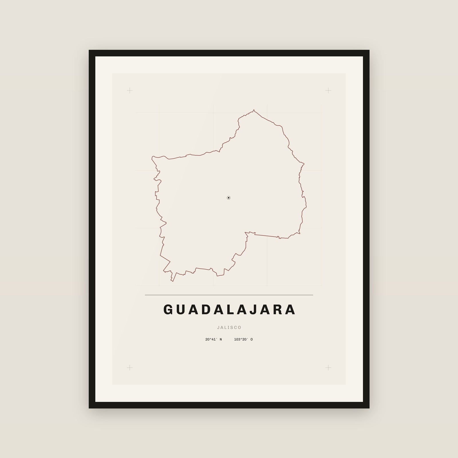 Guadalajara, Jalisco map print — exact INEGI boundary