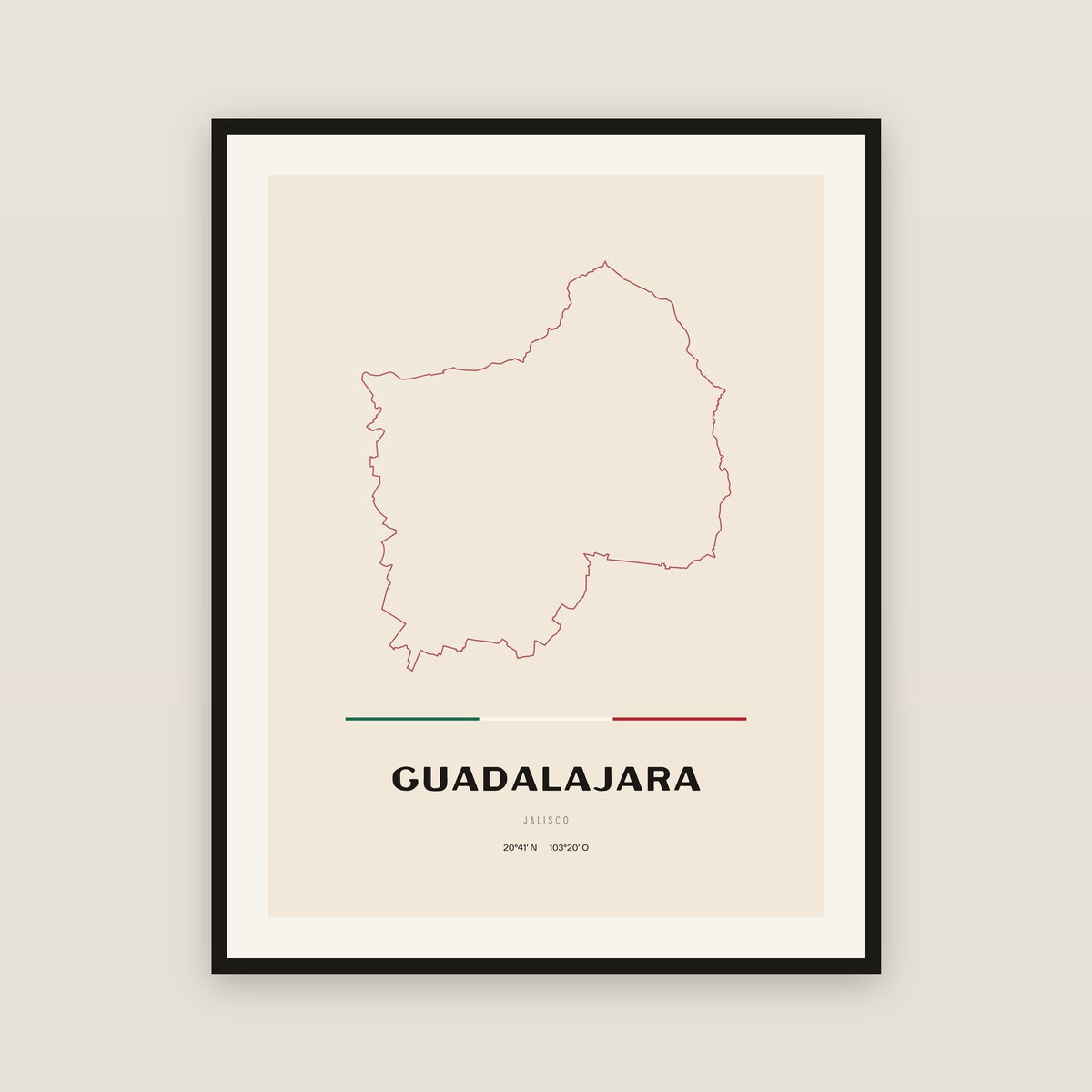 Guadalajara, Jalisco map print — exact INEGI boundary