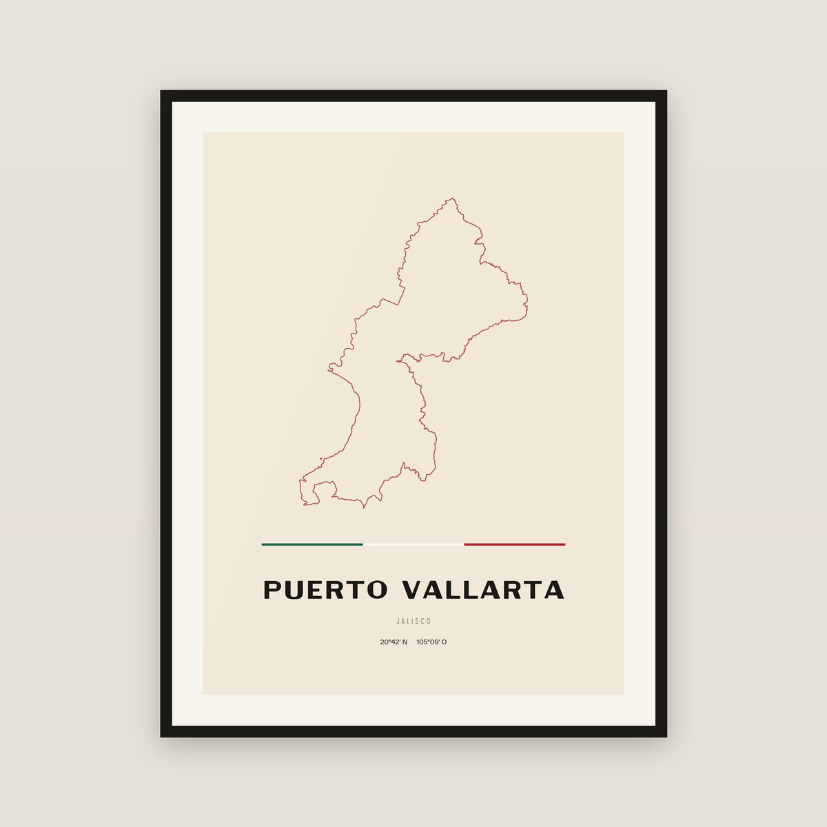 Puerto Vallarta, Jalisco map print — exact INEGI boundary