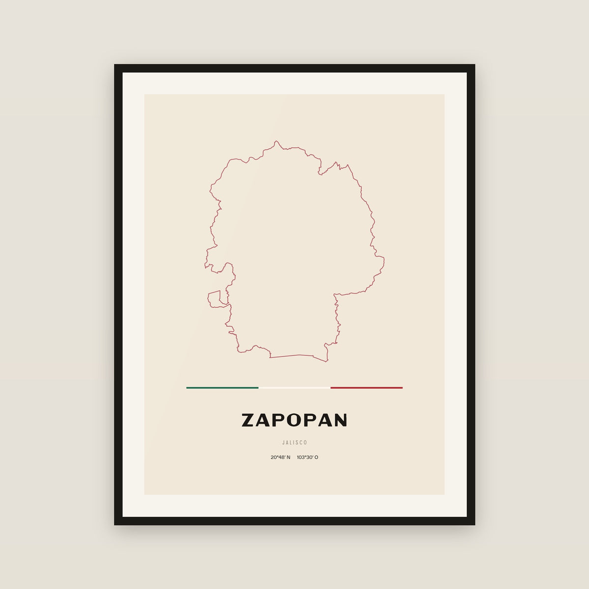 Zapopan, Jalisco map print — exact INEGI boundary