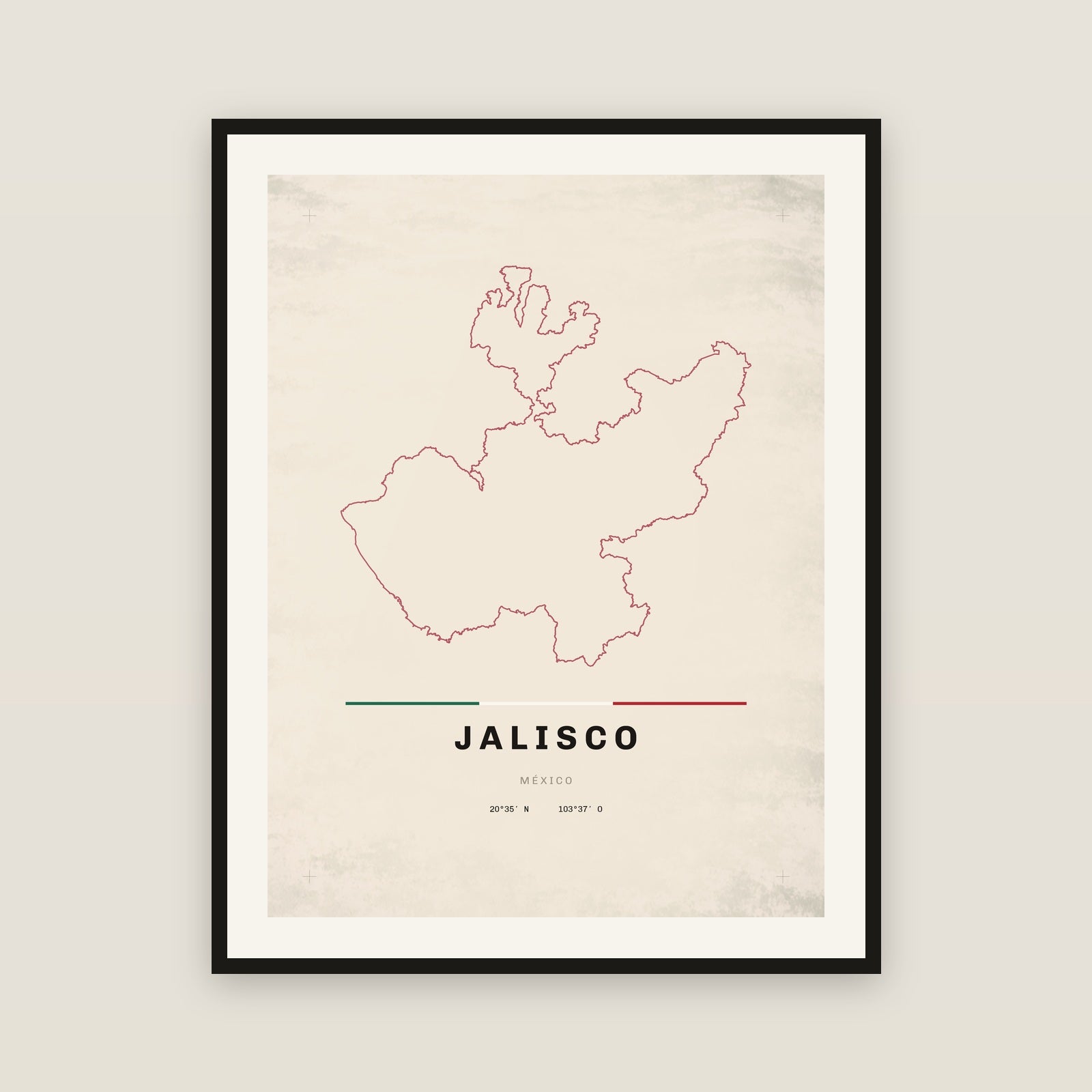 Jalisco map print — exact INEGI boundary