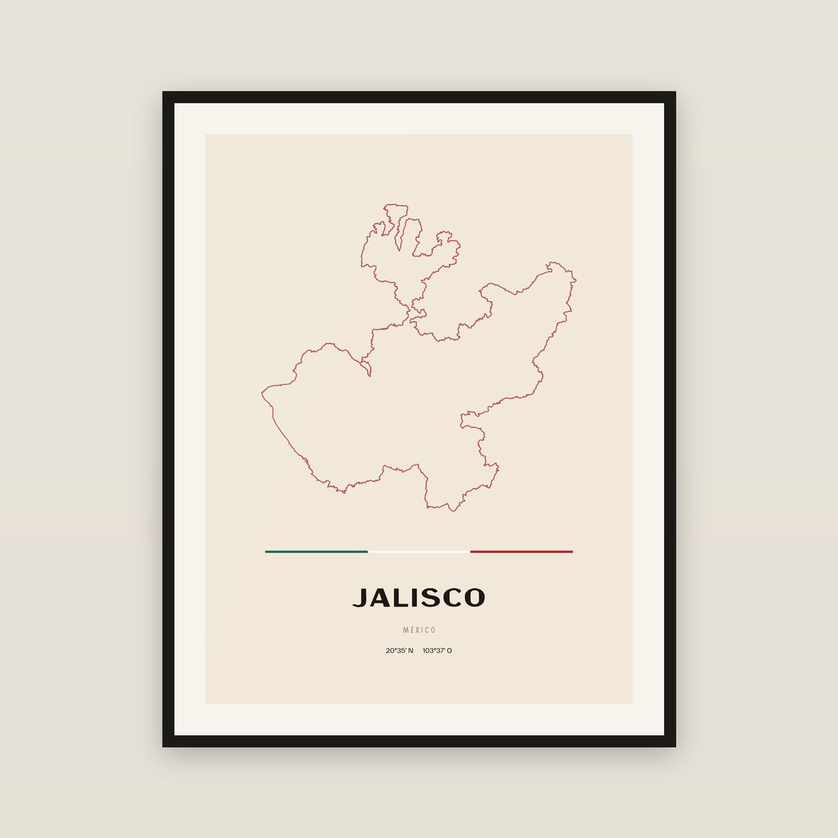 Jalisco map print — exact INEGI boundary
