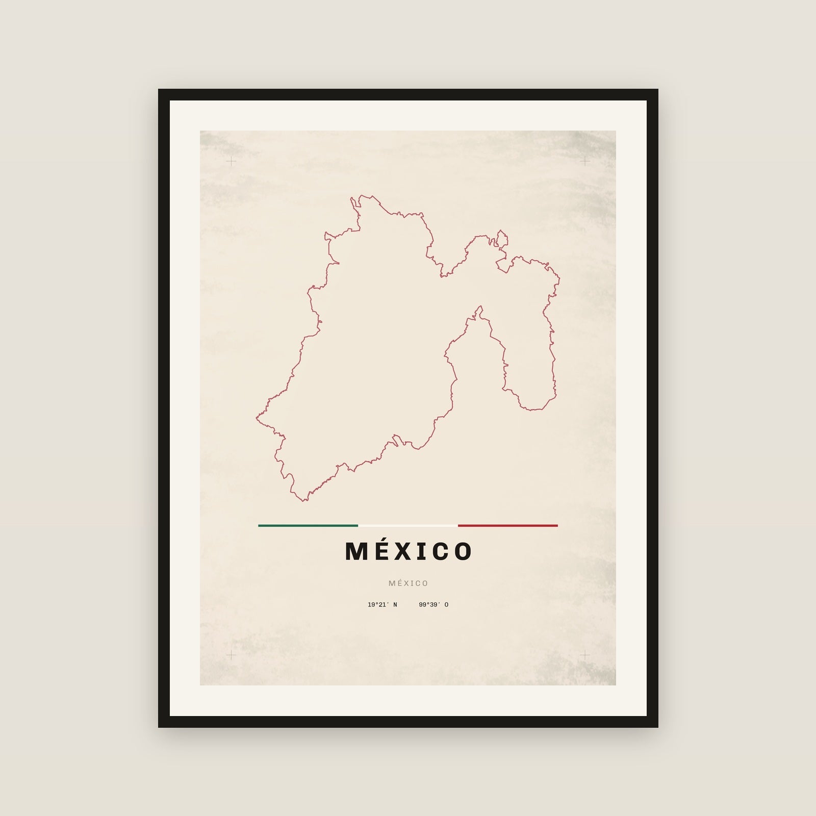 México map print — exact INEGI boundary