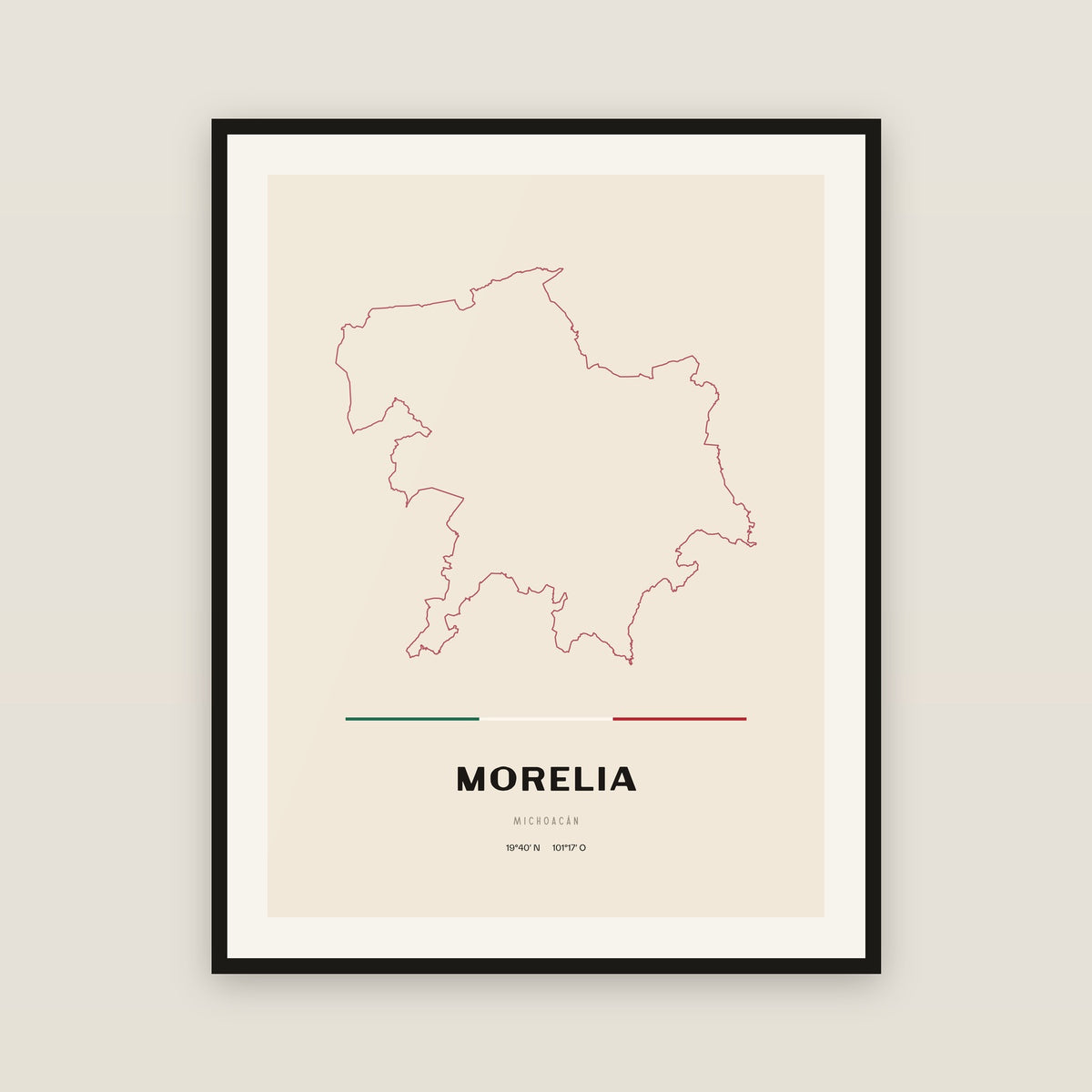 Morelia, Michoacán de Ocampo map print — exact INEGI boundary