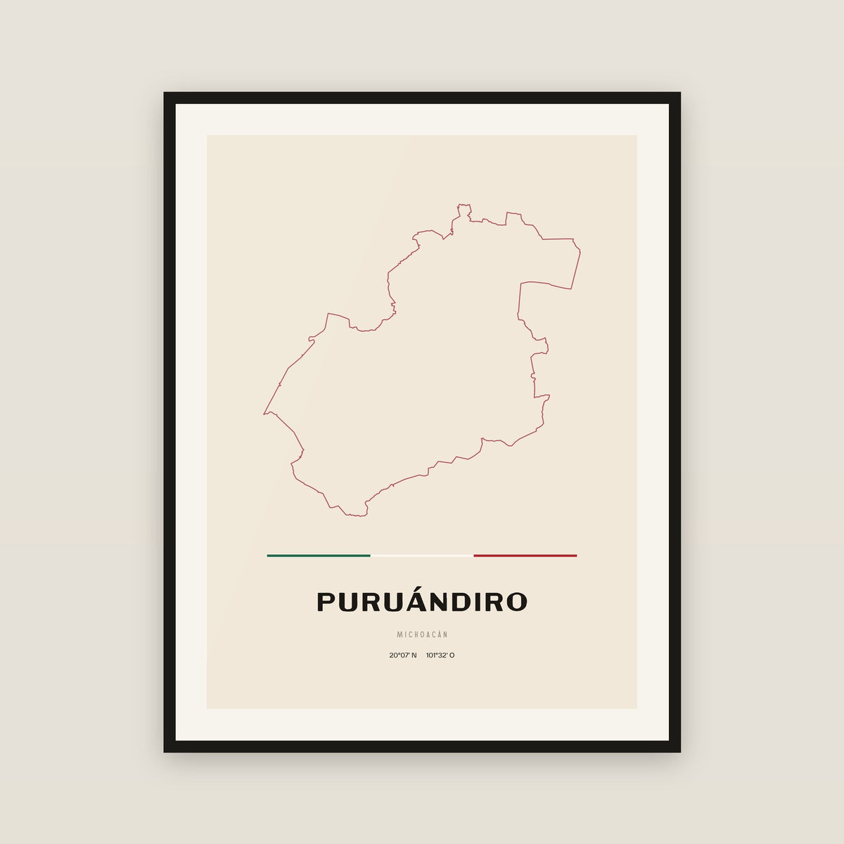 Puruándiro, Michoacán de Ocampo map print — exact INEGI boundary