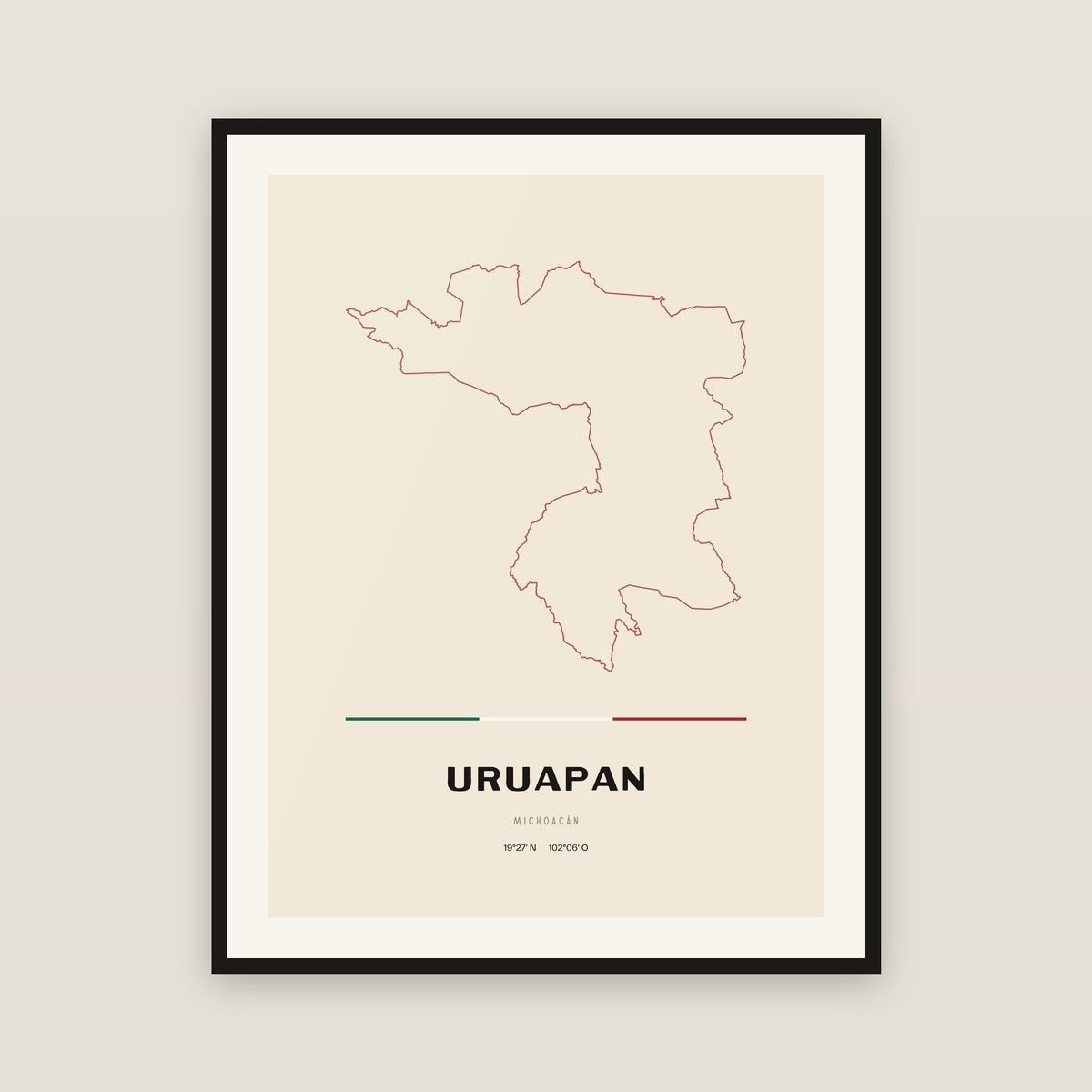Uruapan, Michoacán de Ocampo map print — exact INEGI boundary