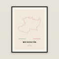 Michoacán de Ocampo map print — exact INEGI boundary