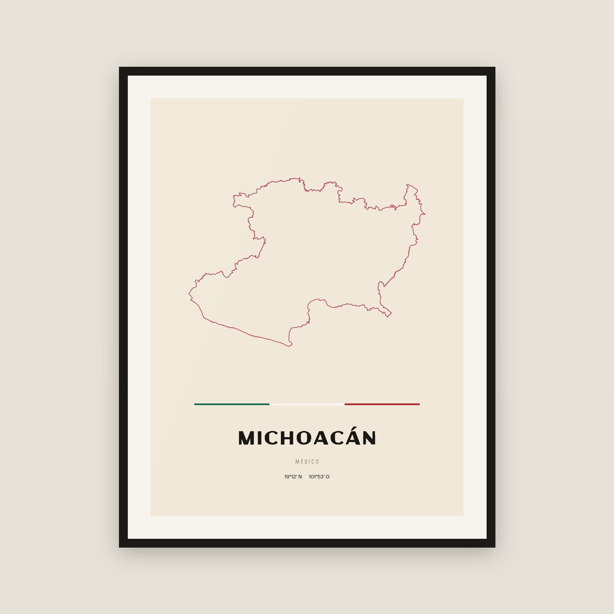 Michoacán de Ocampo map print — exact INEGI boundary