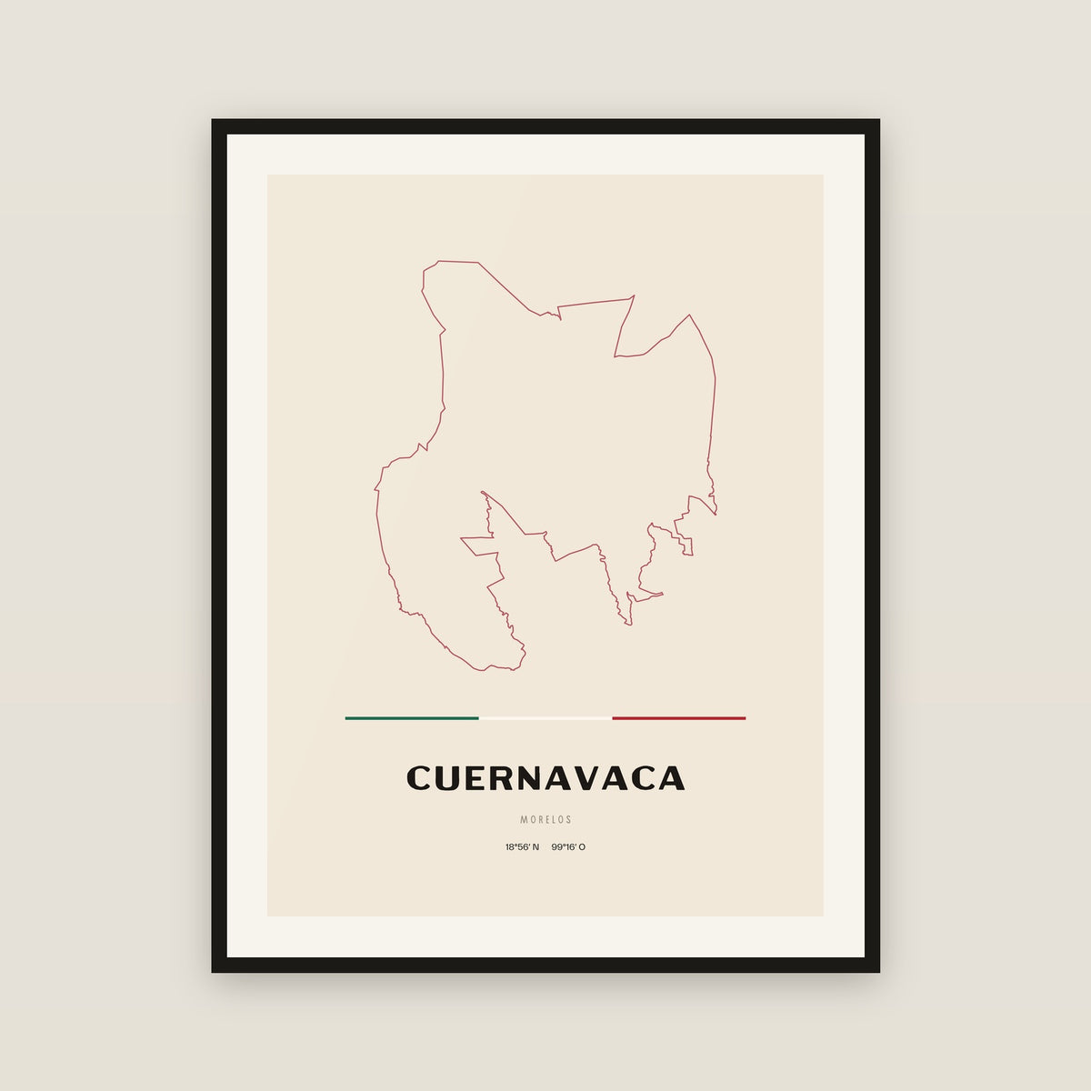 Cuernavaca, Morelos map print — exact INEGI boundary