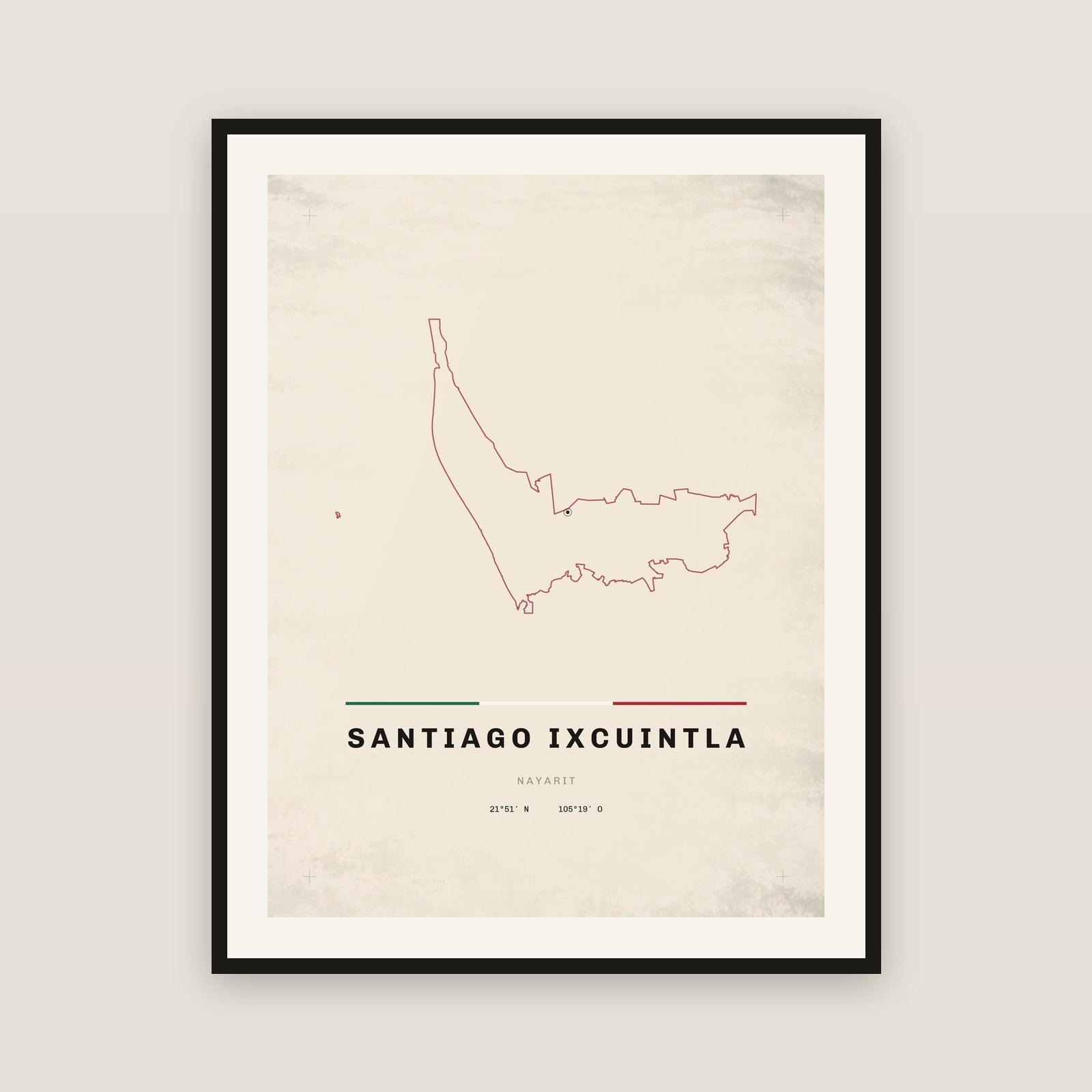 Santiago Ixcuintla, Nayarit map print — exact INEGI boundary