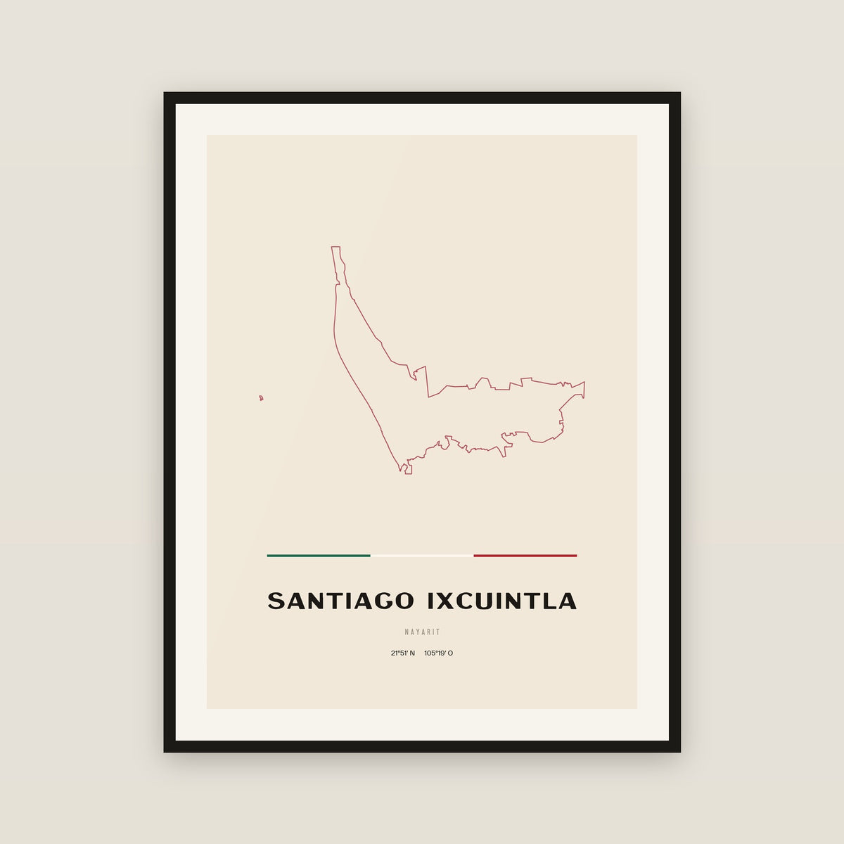 Santiago Ixcuintla, Nayarit map print — exact INEGI boundary