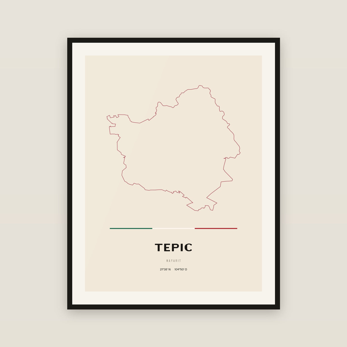 Tepic, Nayarit map print — exact INEGI boundary
