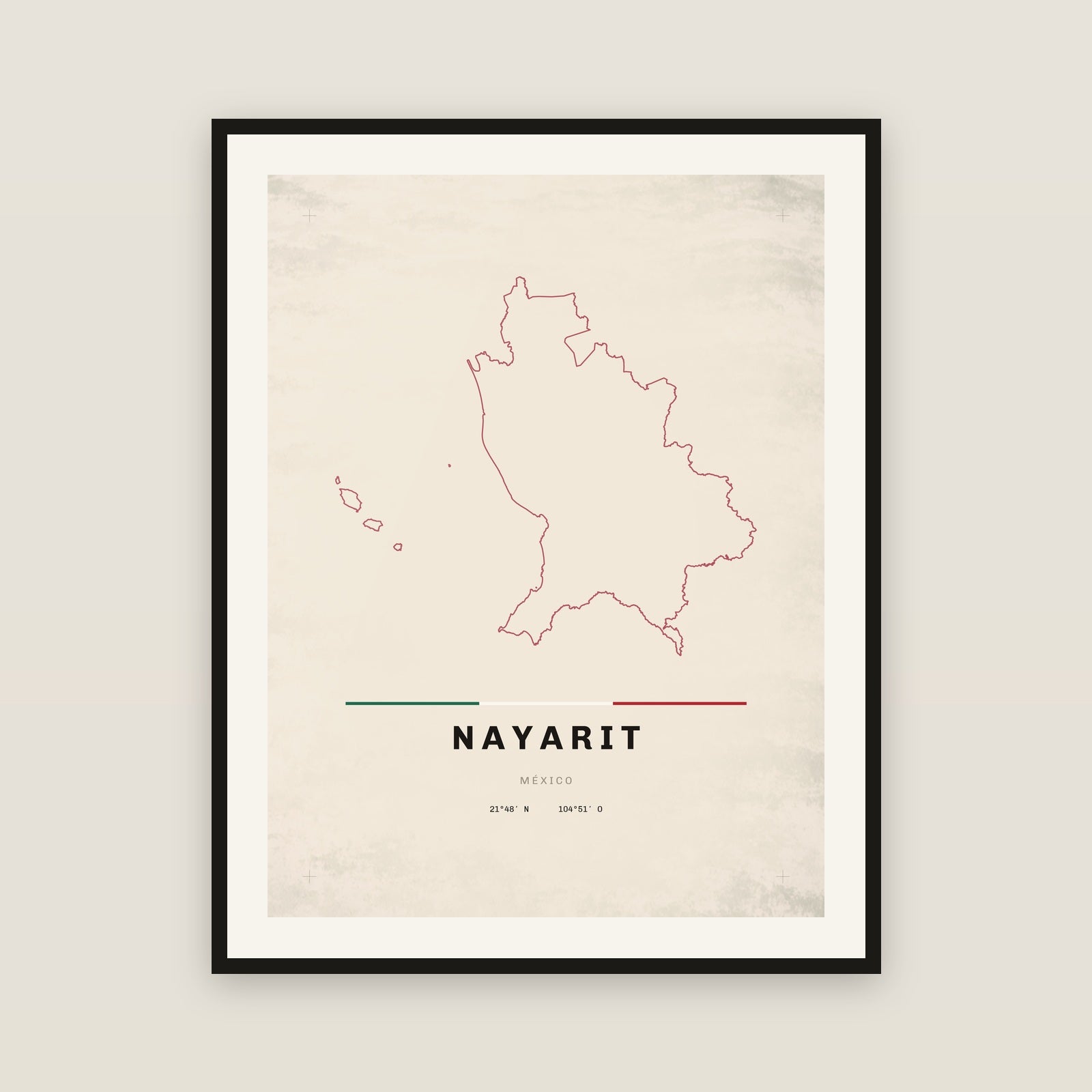 Nayarit map print — exact INEGI boundary