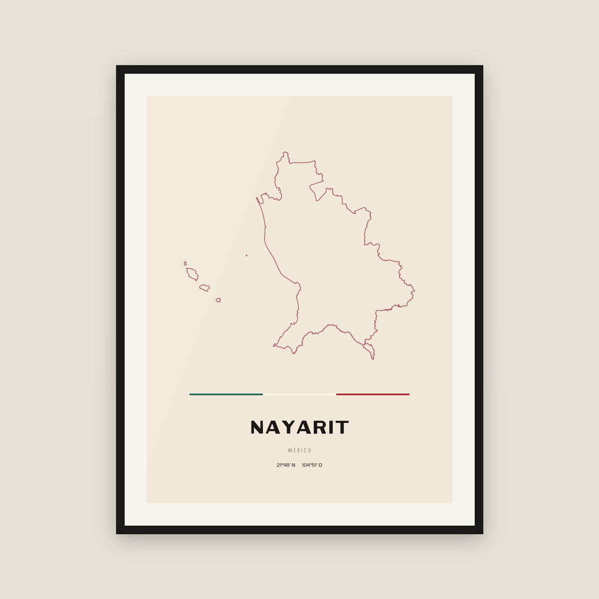 Nayarit map print — exact INEGI boundary
