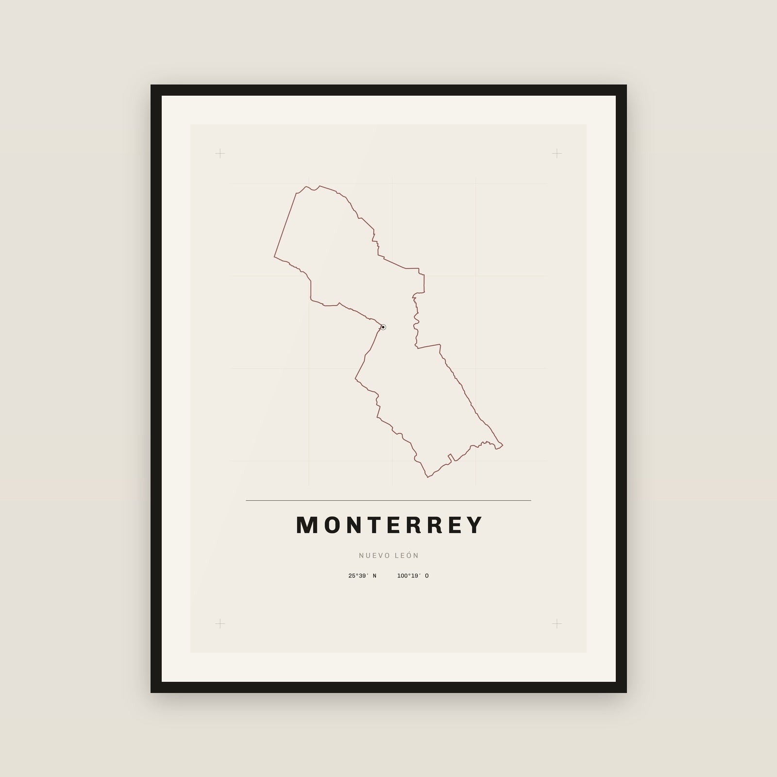 Monterrey, Nuevo León map print — exact INEGI boundary