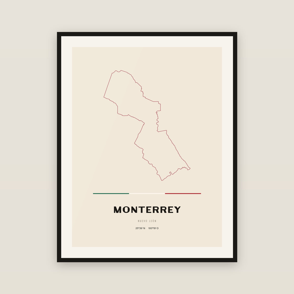 Monterrey, Nuevo León map print — exact INEGI boundary