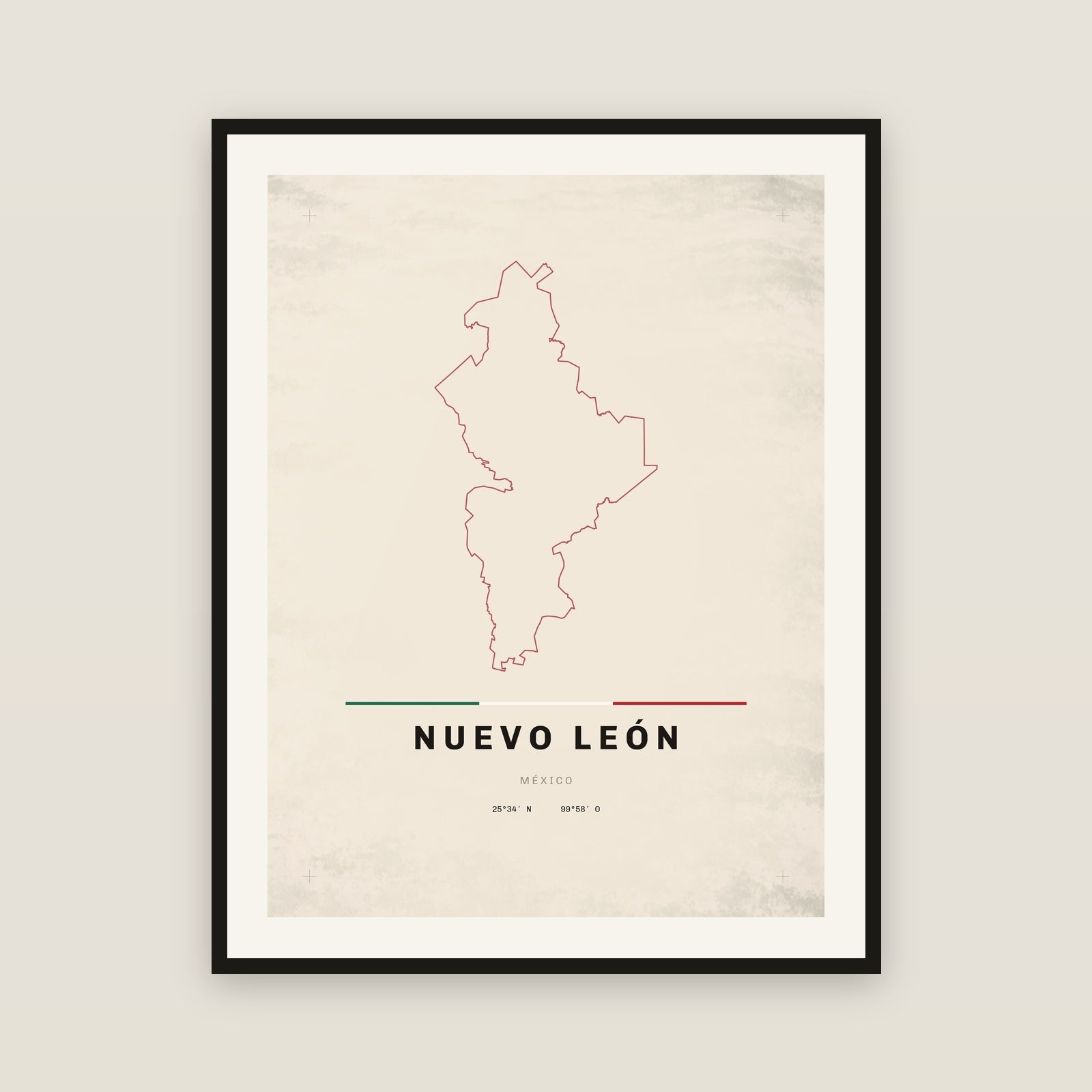 Nuevo León map print — exact INEGI boundary