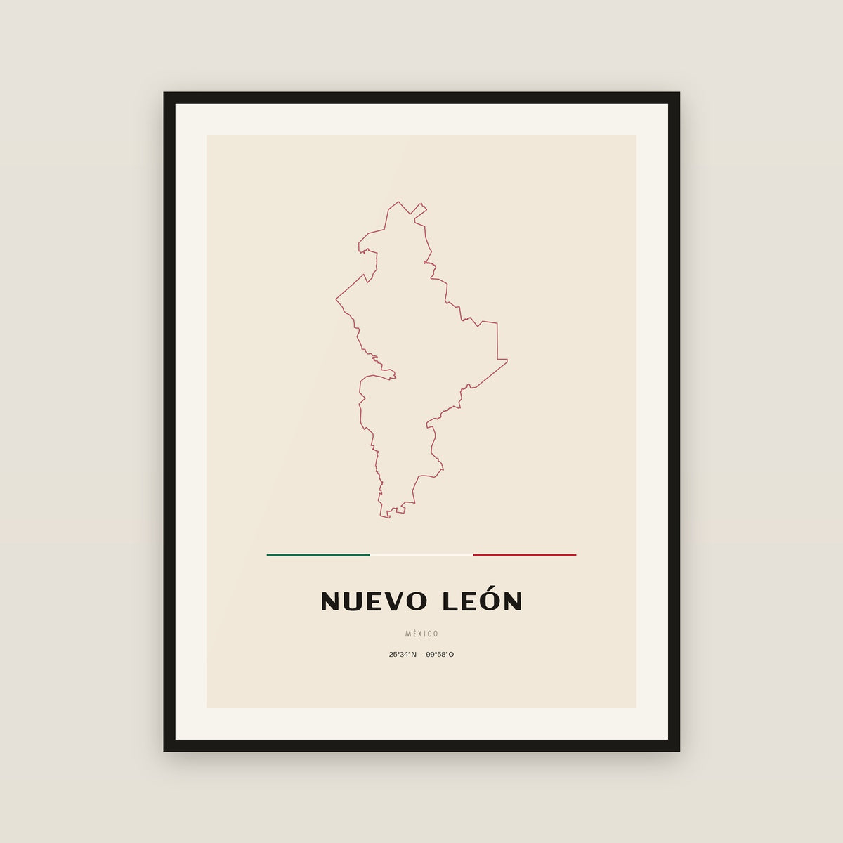 Nuevo León map print — exact INEGI boundary
