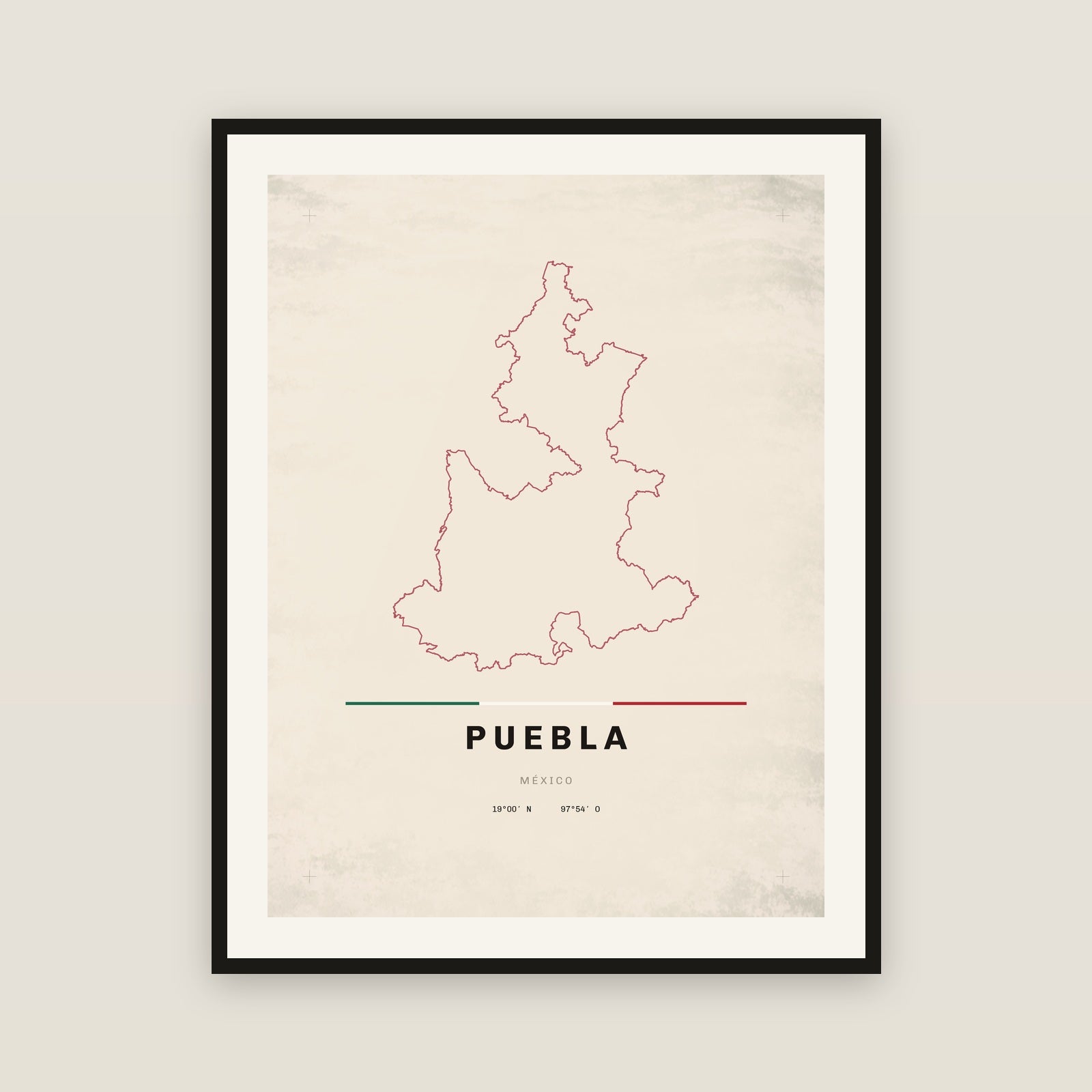 Puebla map print — exact INEGI boundary