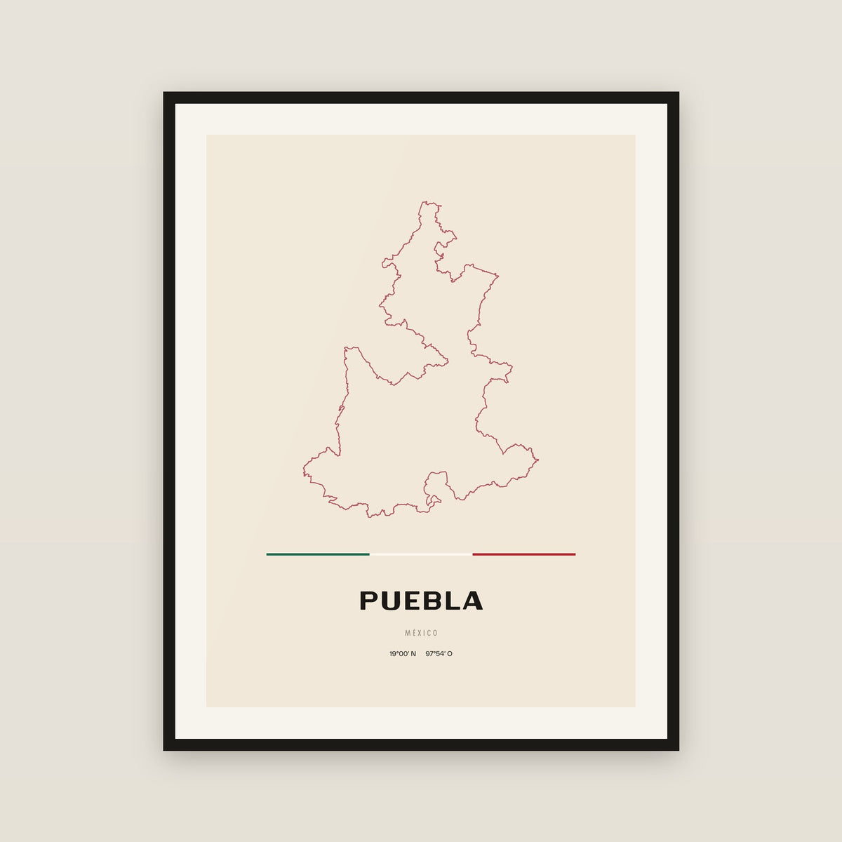 Puebla map print — exact INEGI boundary