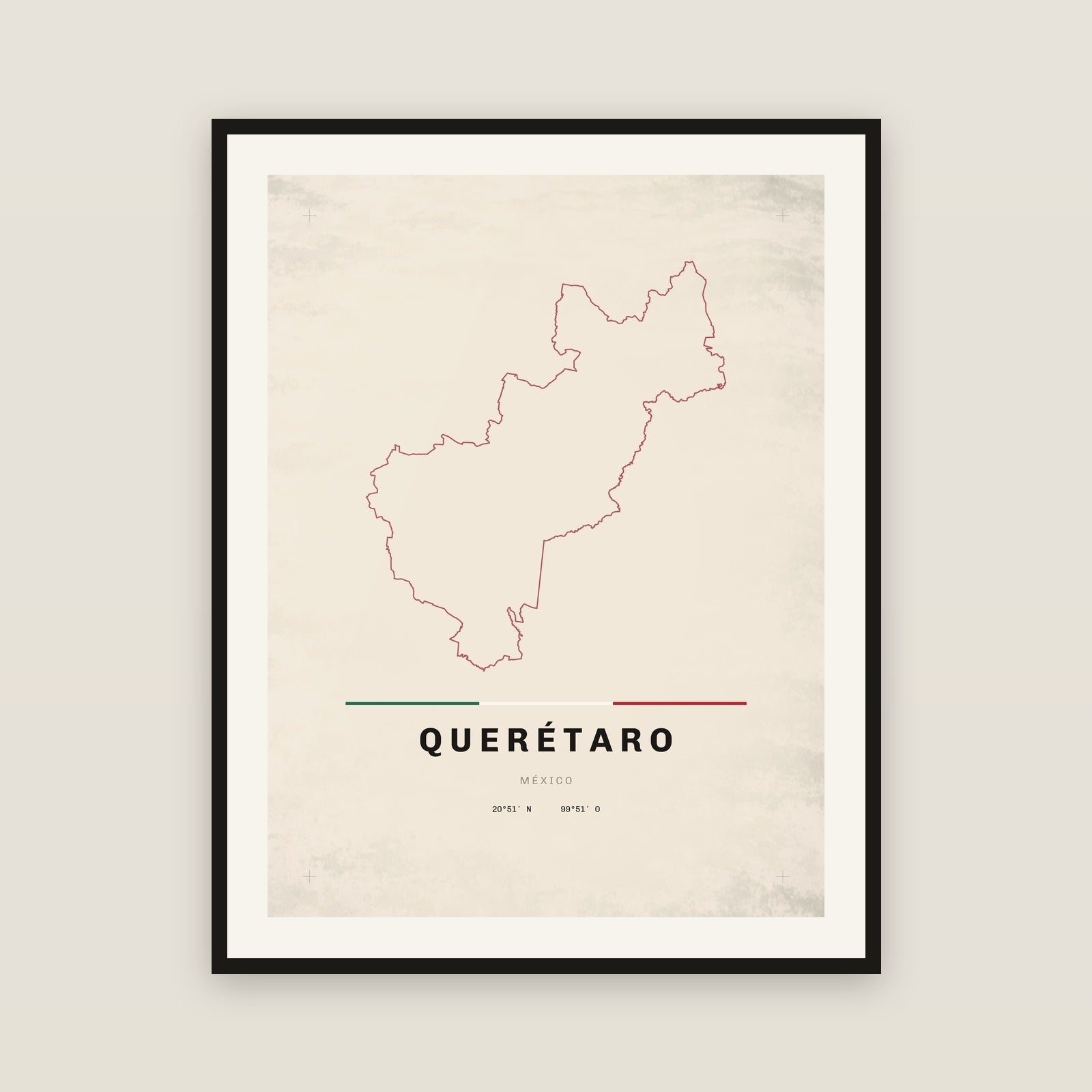 Querétaro map print — exact INEGI boundary