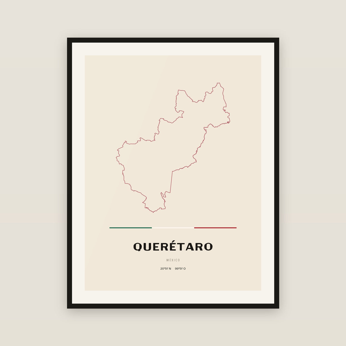 Querétaro map print — exact INEGI boundary