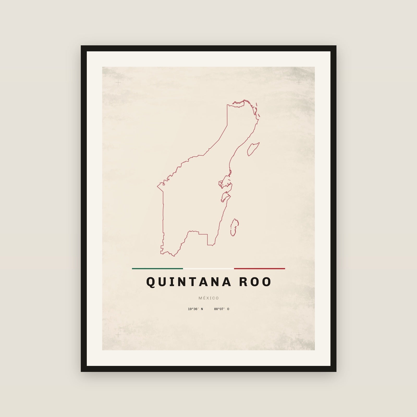 Quintana Roo map print — exact INEGI boundary