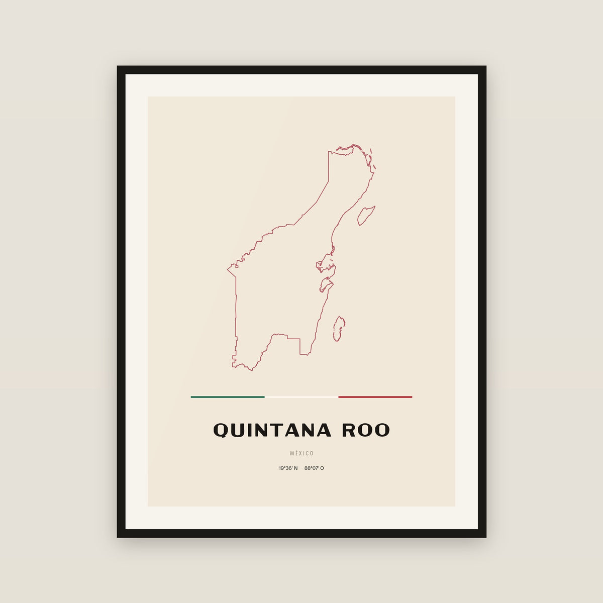 Quintana Roo map print — exact INEGI boundary