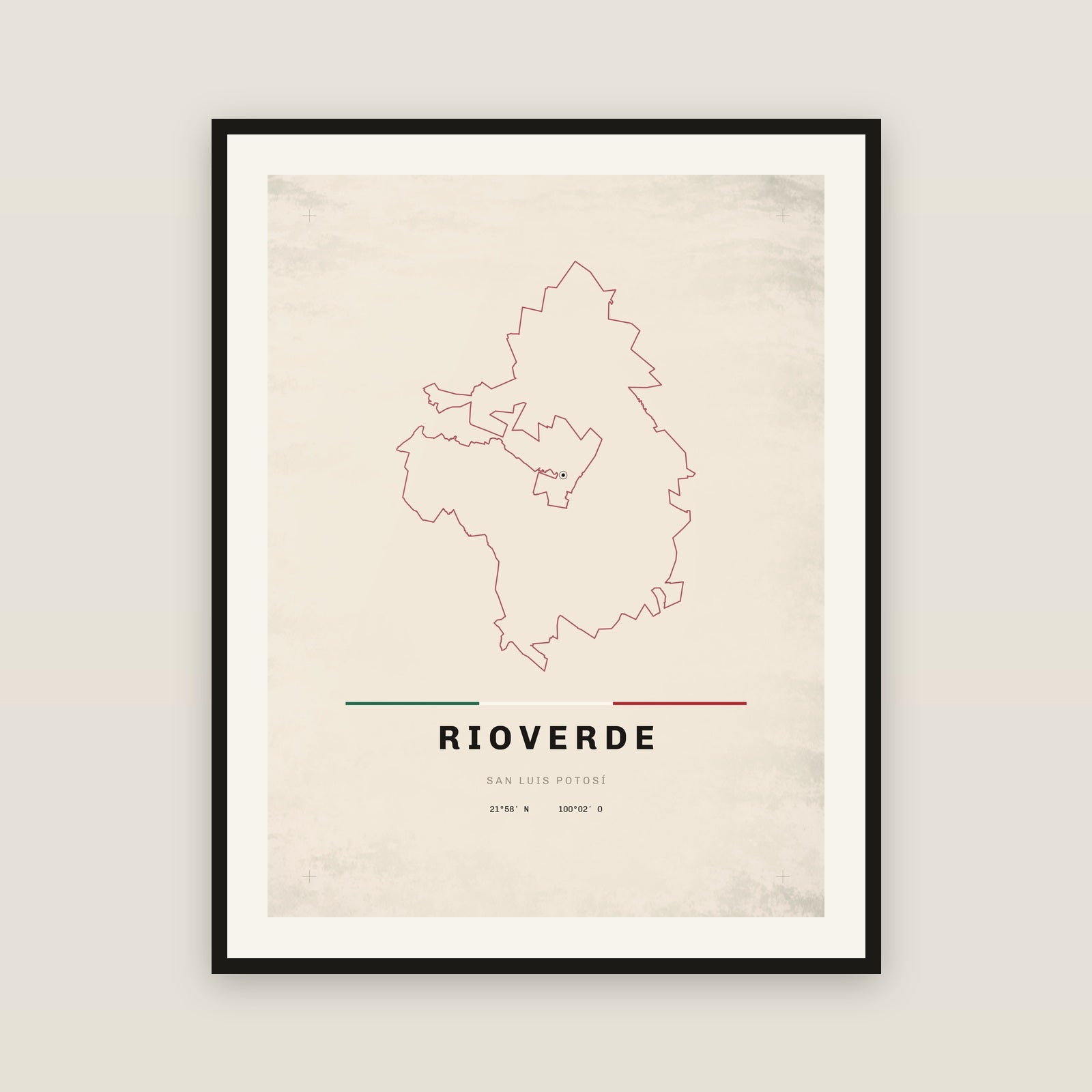 Rioverde, San Luis Potosí map print — exact INEGI boundary