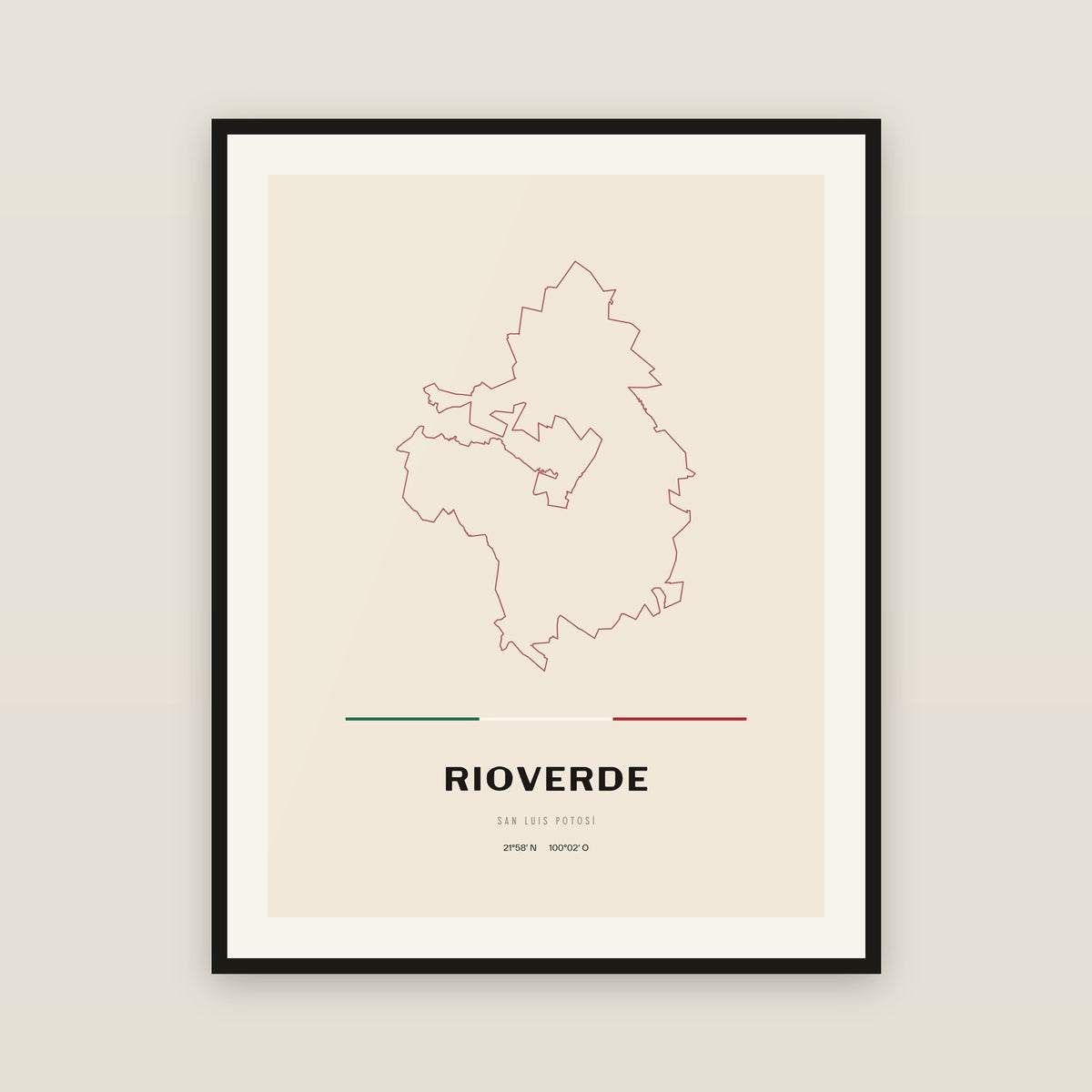 Rioverde, San Luis Potosí map print — exact INEGI boundary