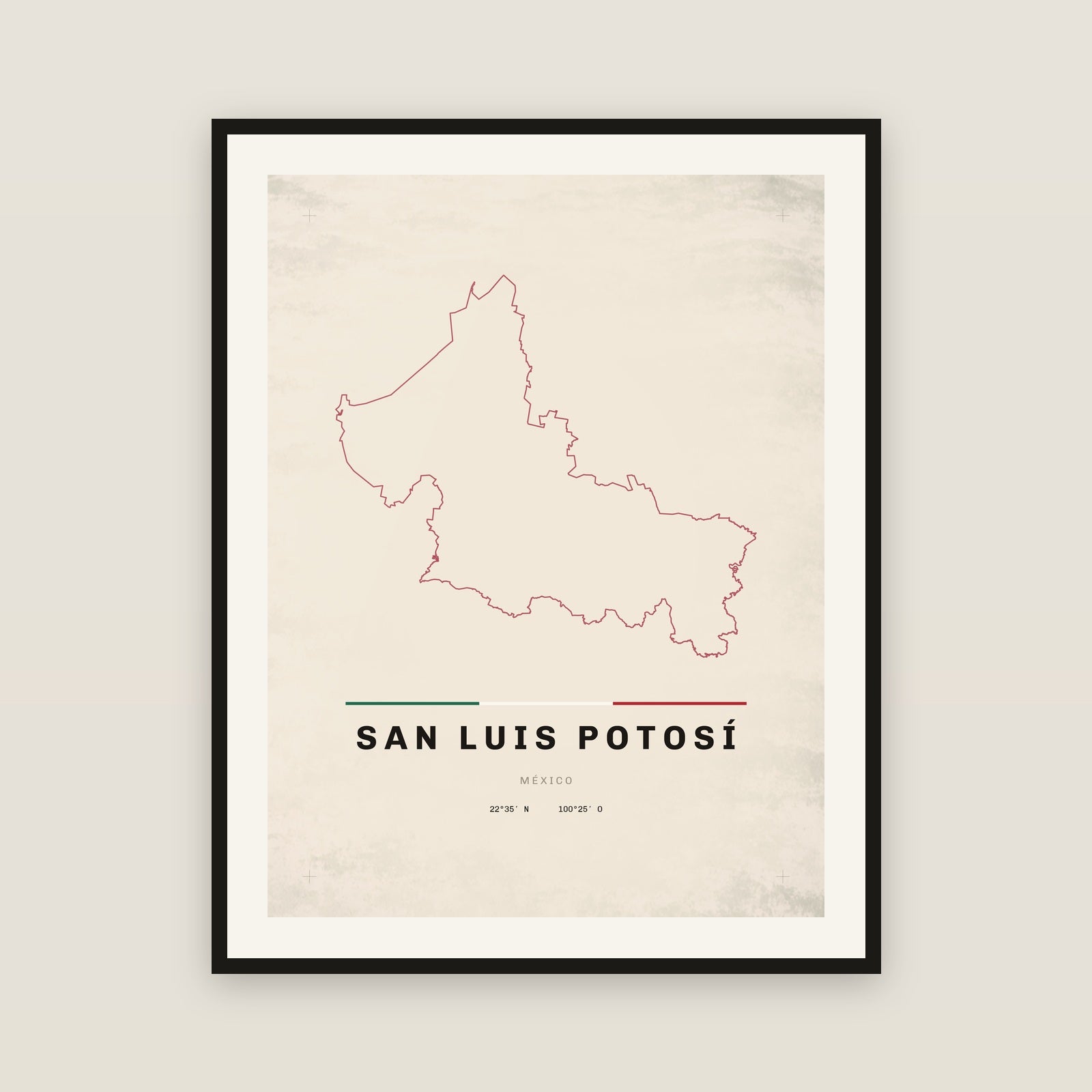 San Luis Potosí map print — exact INEGI boundary