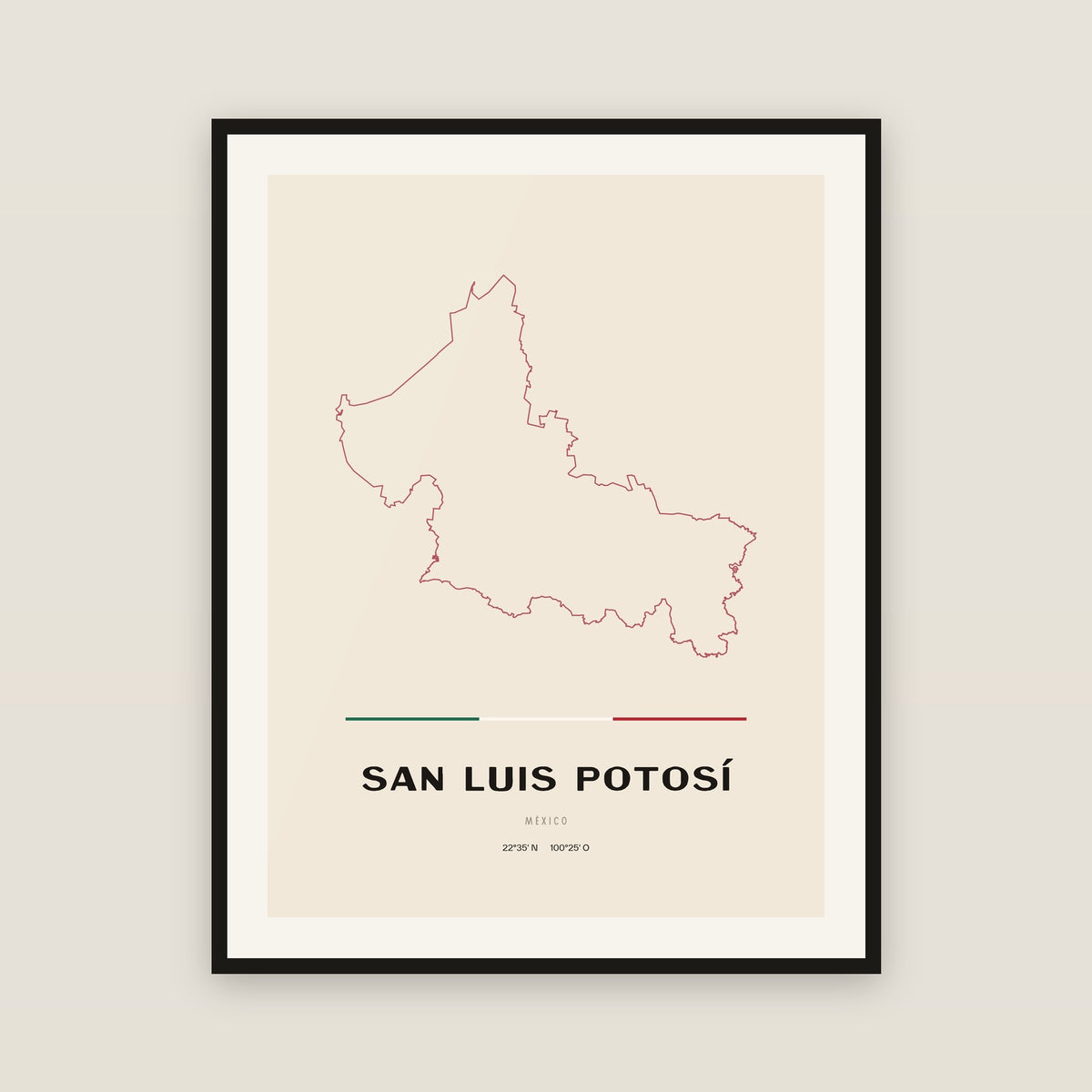 San Luis Potosí map print — exact INEGI boundary