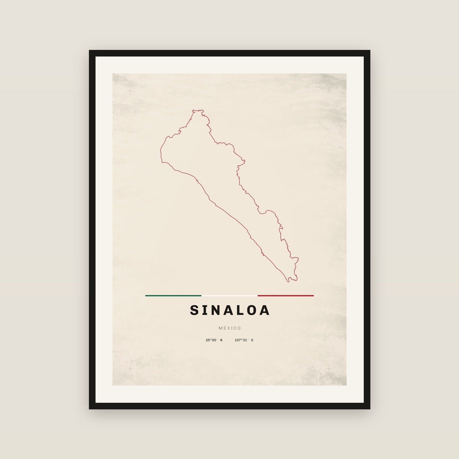 Sinaloa map print — exact INEGI boundary