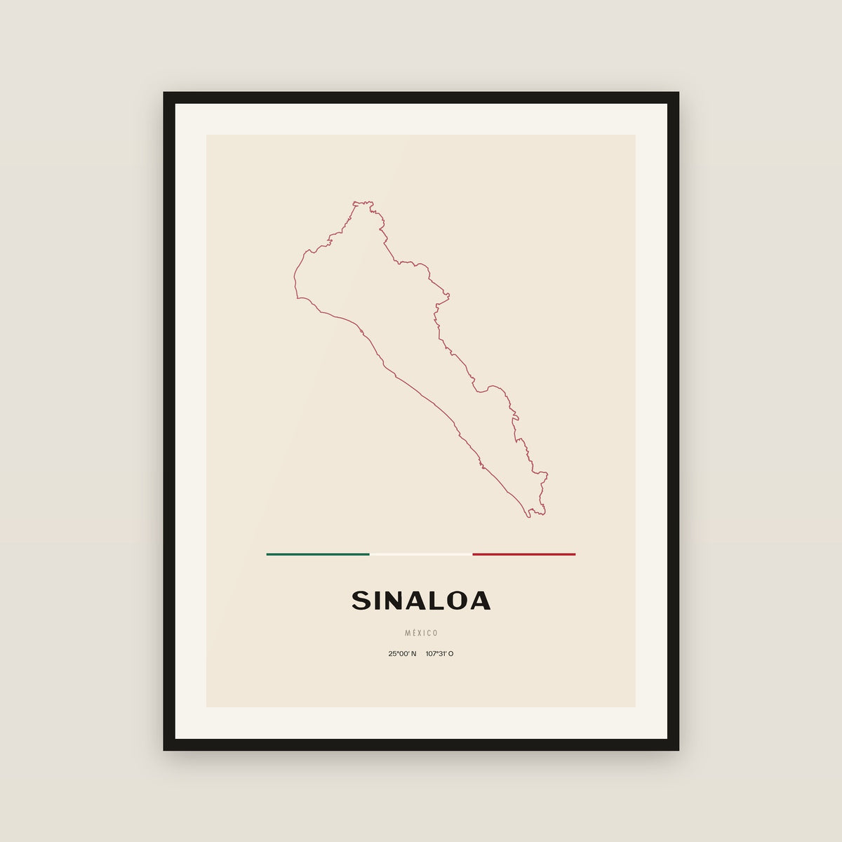 Sinaloa map print — exact INEGI boundary