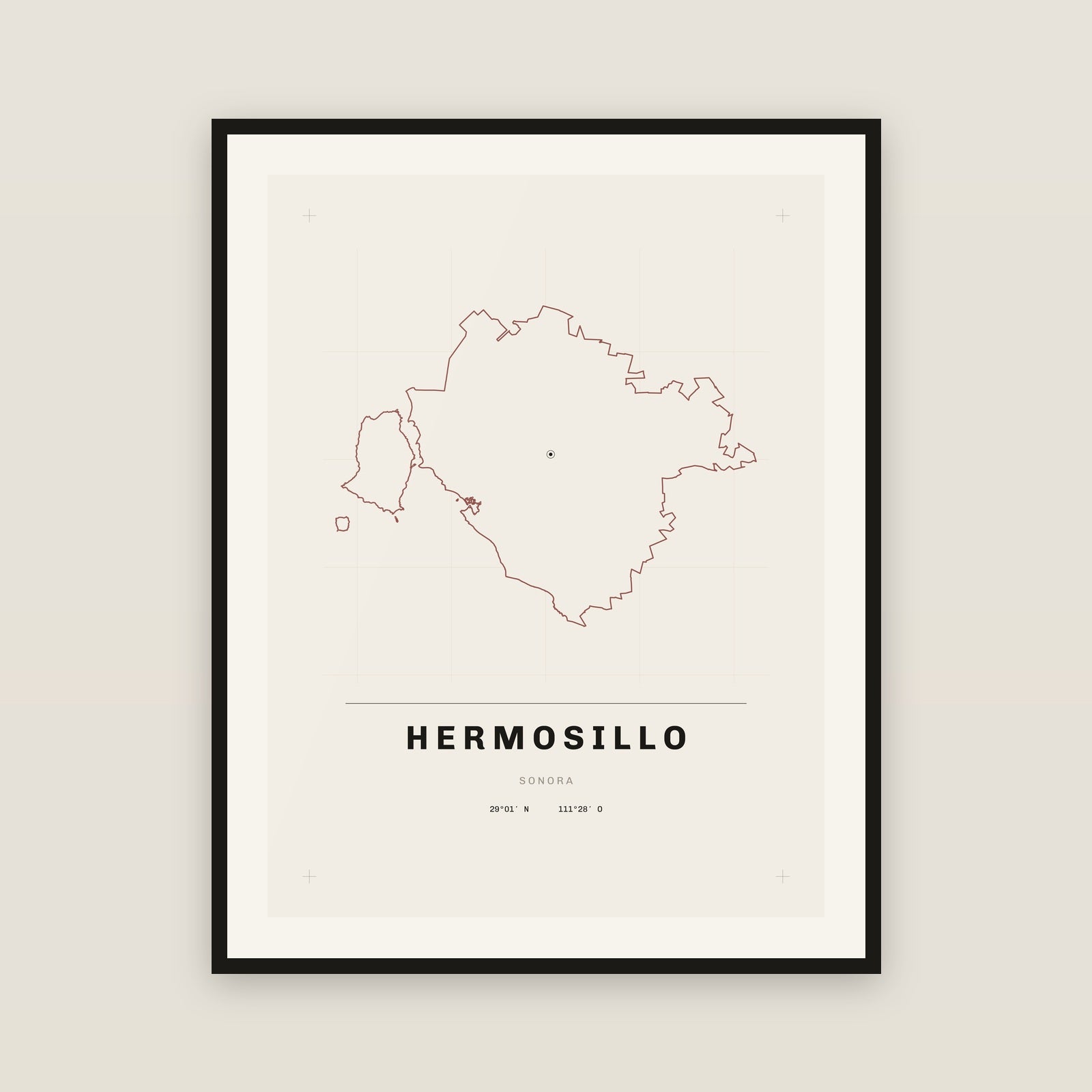 Hermosillo, Sonora map print — exact INEGI boundary