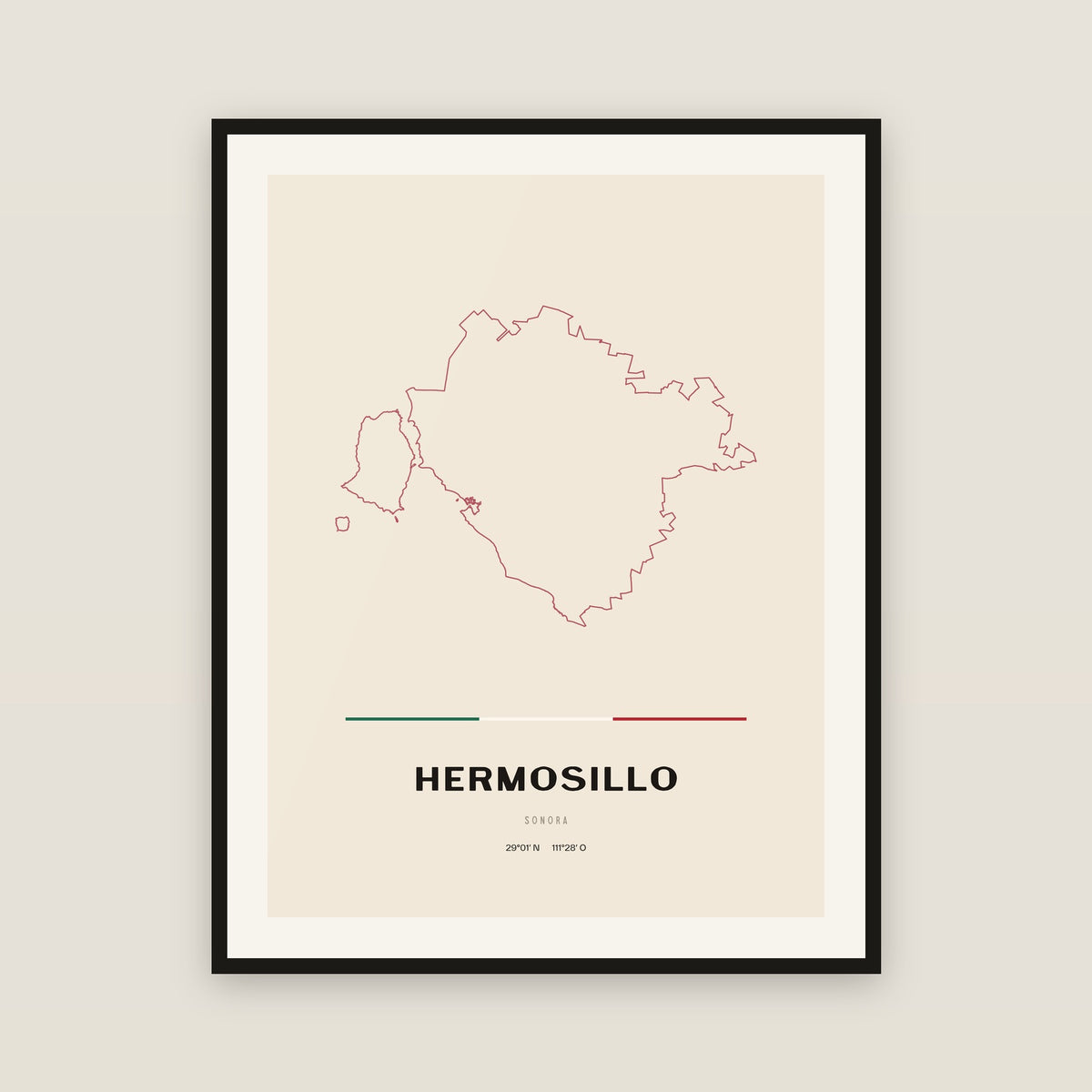 Hermosillo, Sonora map print — exact INEGI boundary