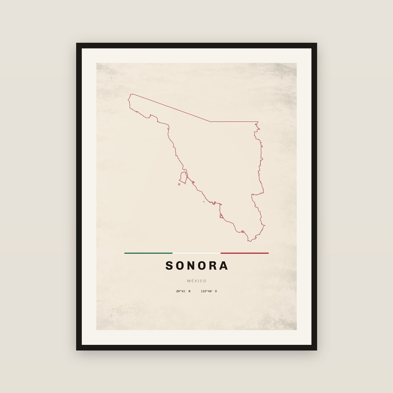 Sonora map print — exact INEGI boundary
