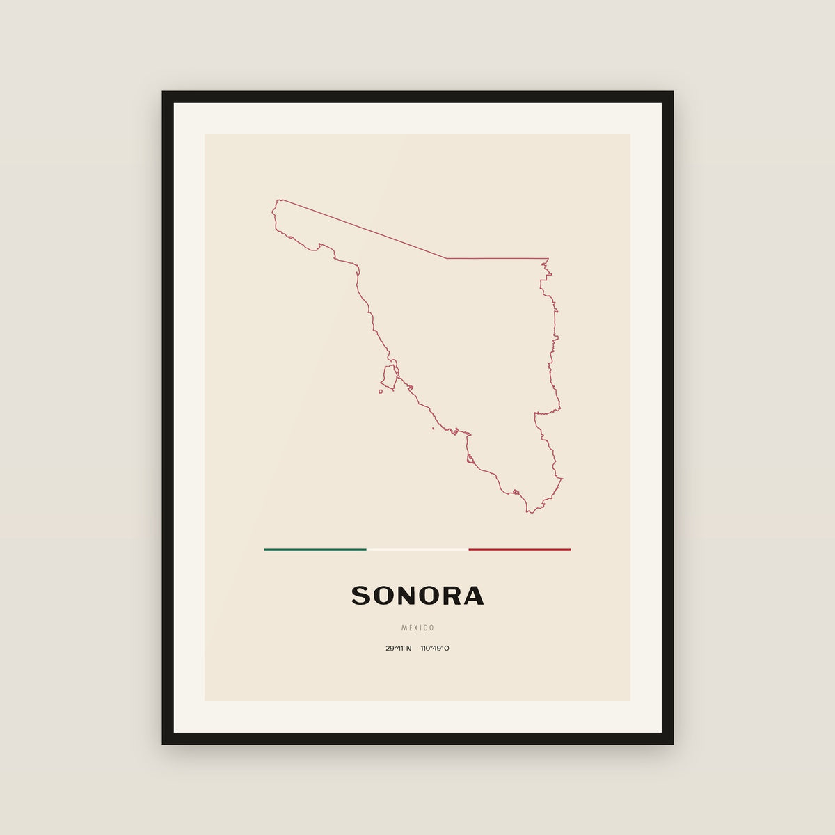Sonora map print — exact INEGI boundary