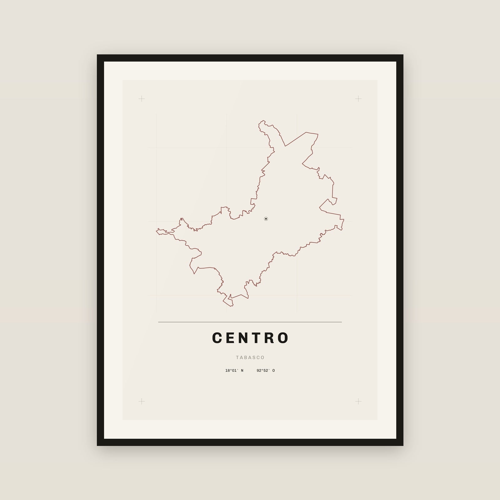 Centro, Tabasco map print — exact INEGI boundary