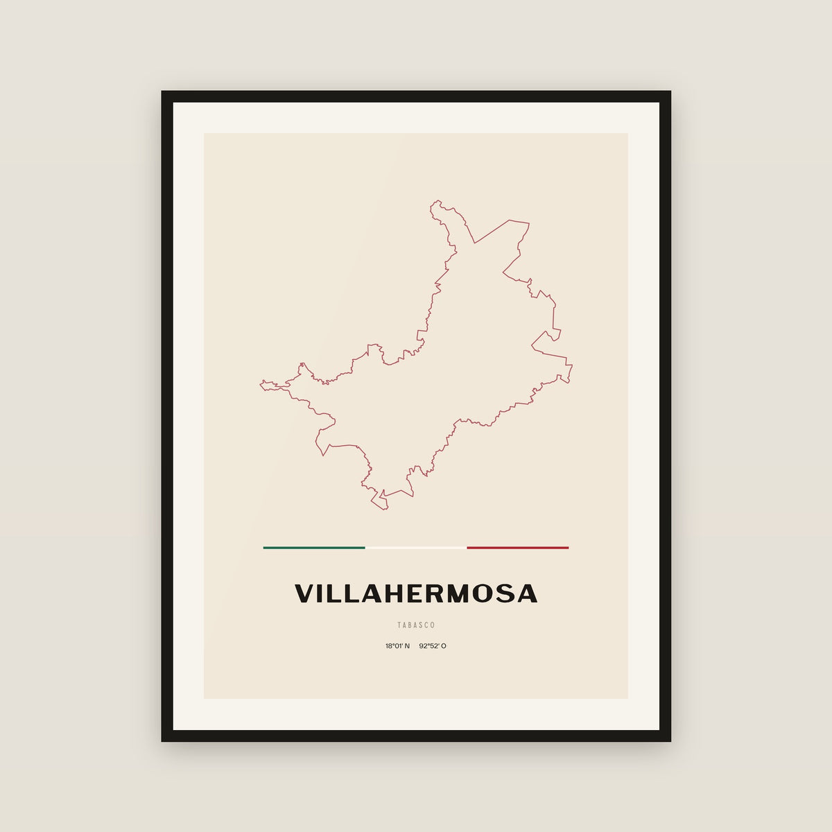 Centro, Tabasco map print — exact INEGI boundary