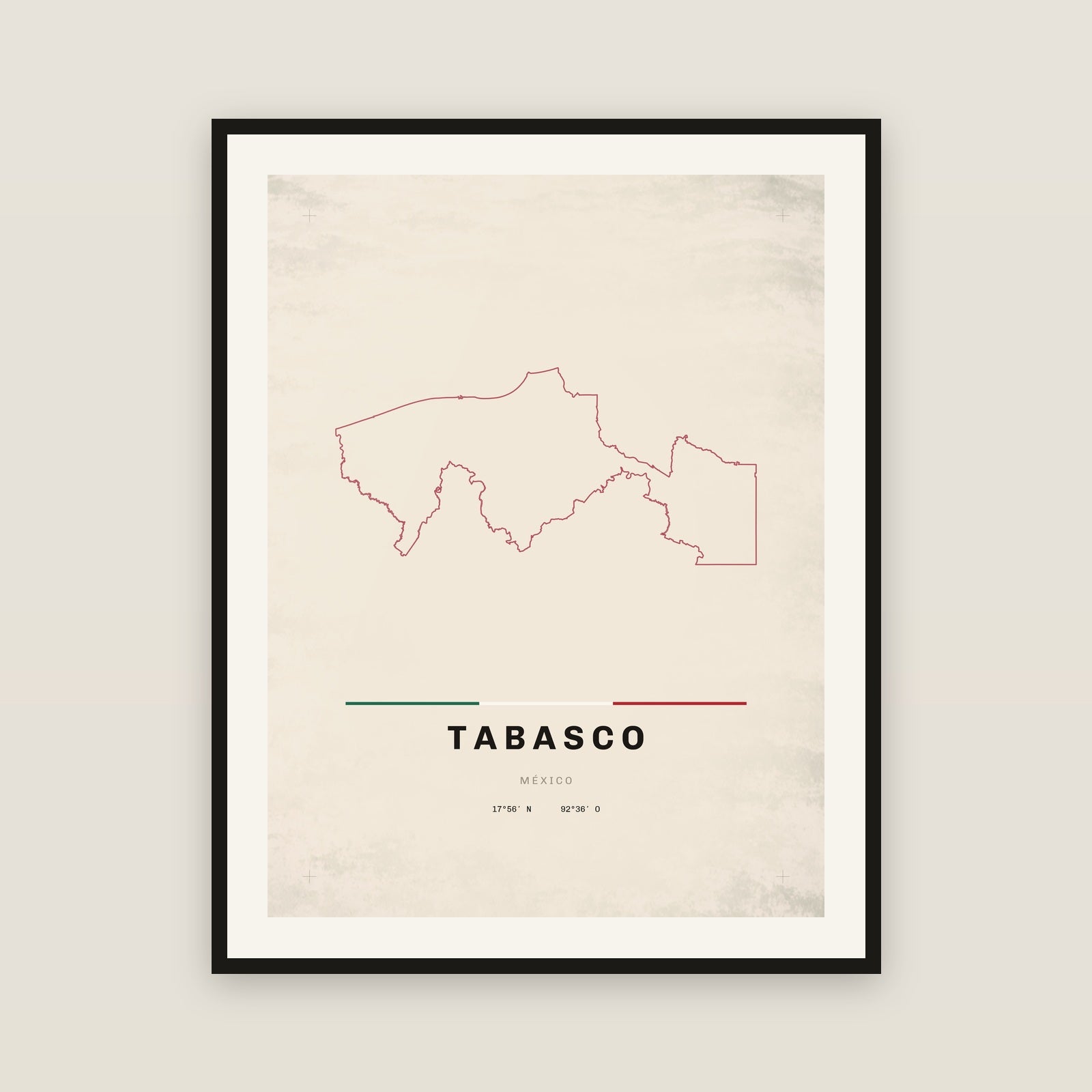 Tabasco map print — exact INEGI boundary