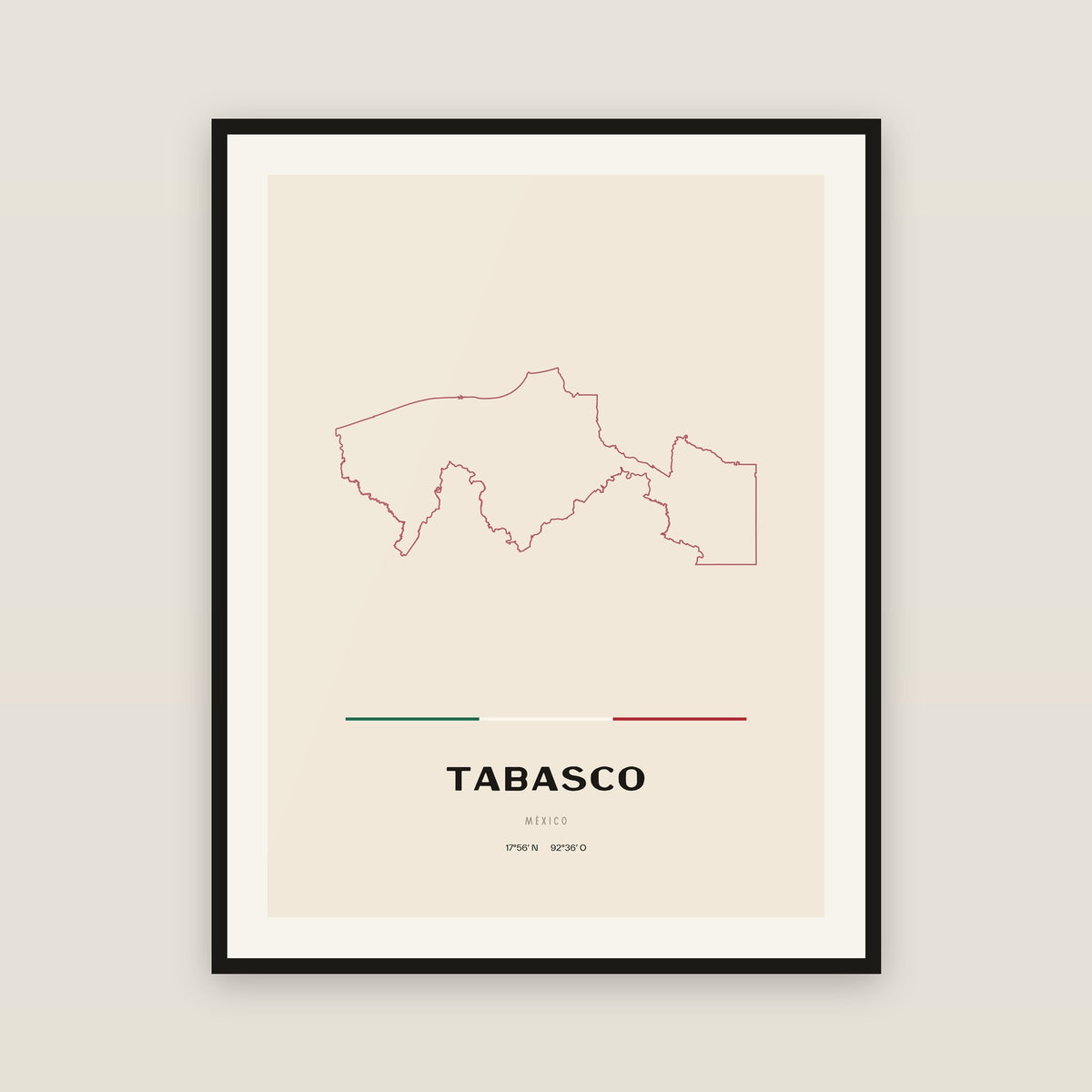 Tabasco map print — exact INEGI boundary