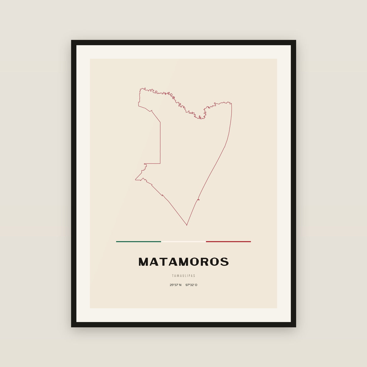 Matamoros, Tamaulipas map print — exact INEGI boundary