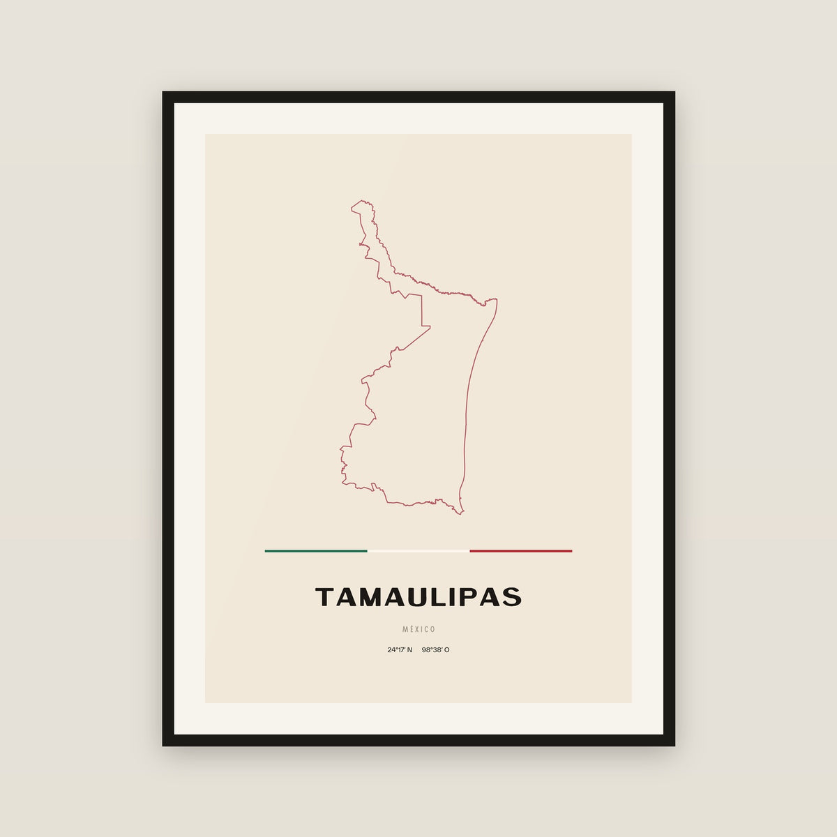 Tamaulipas map print — exact INEGI boundary
