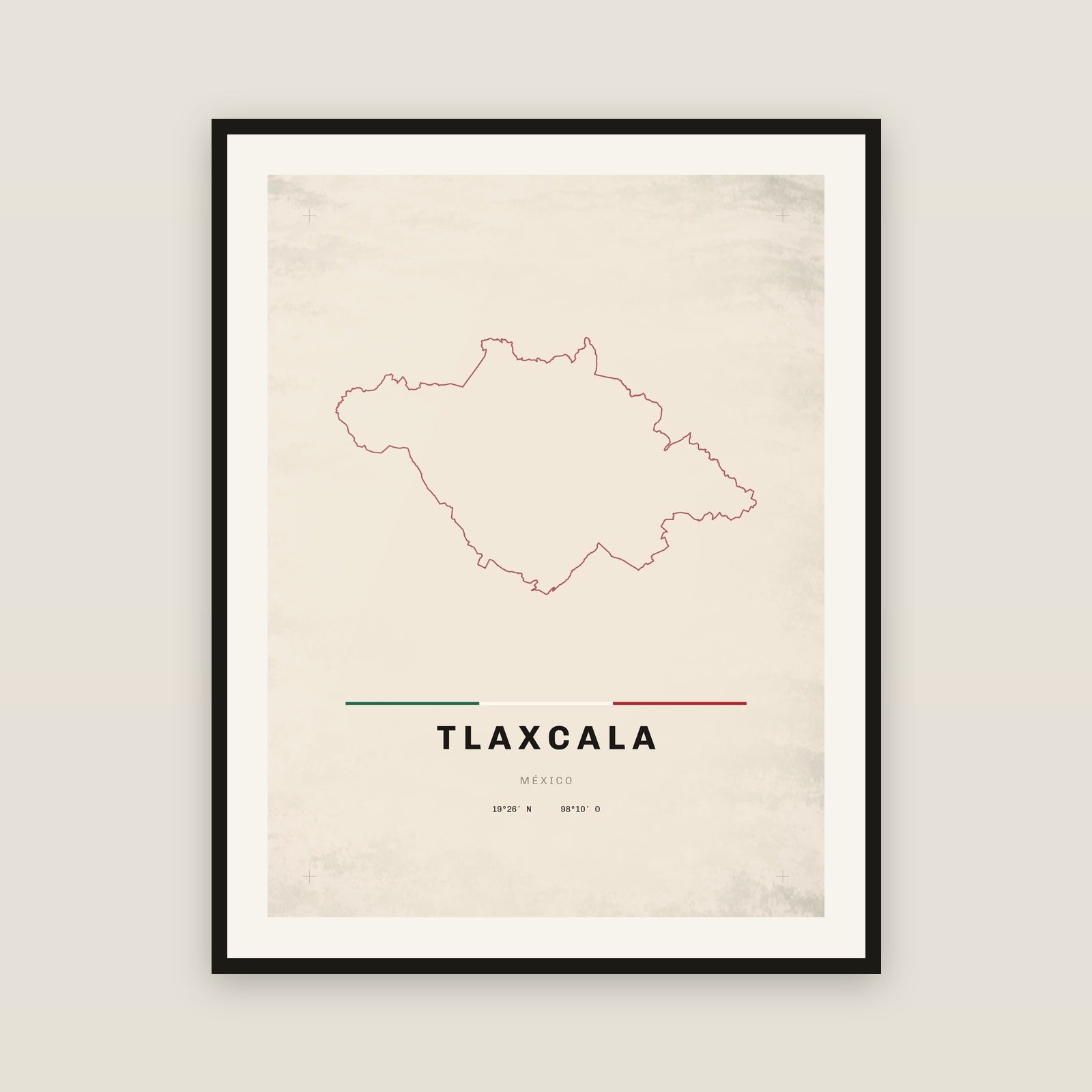 Tlaxcala map print — exact INEGI boundary
