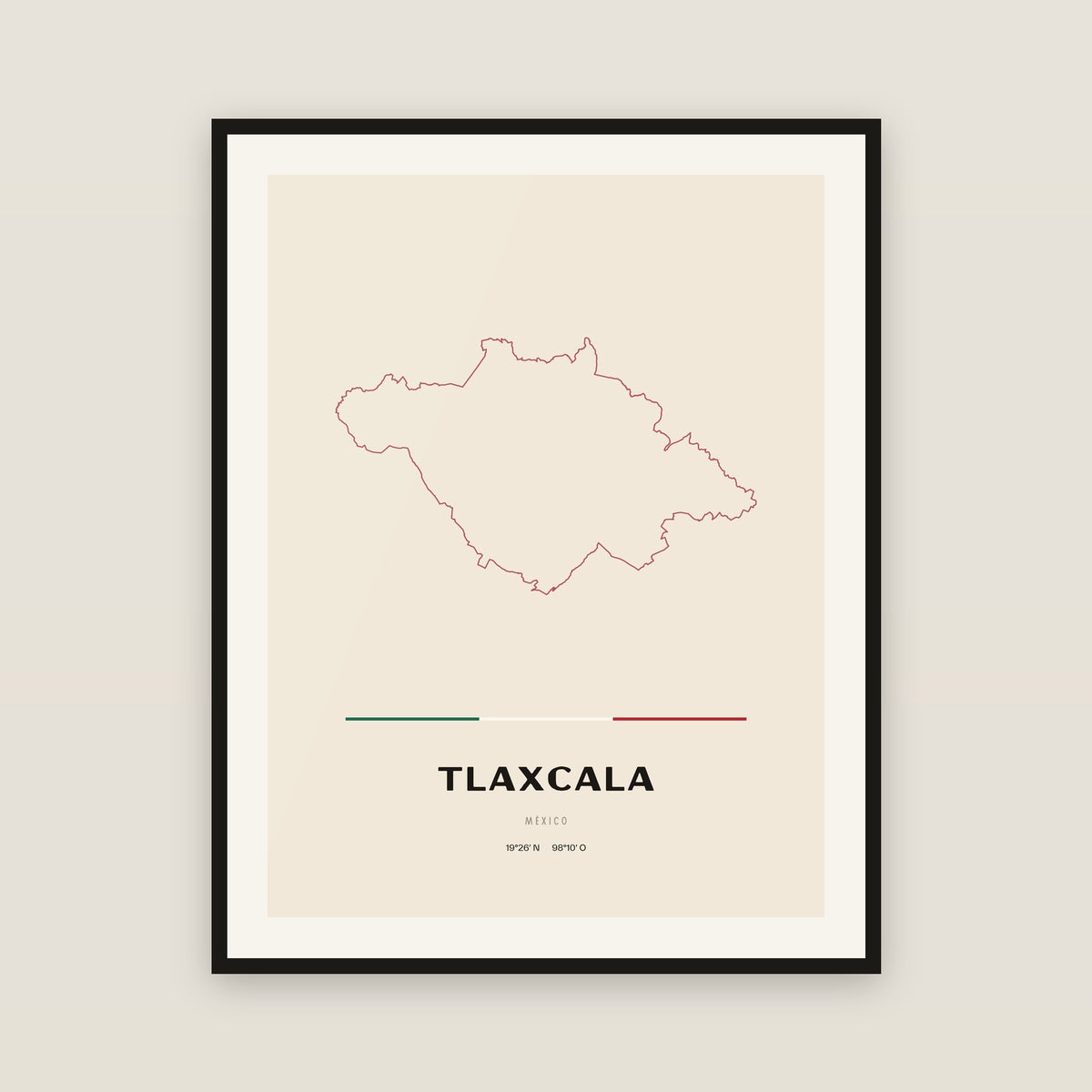 Tlaxcala map print — exact INEGI boundary