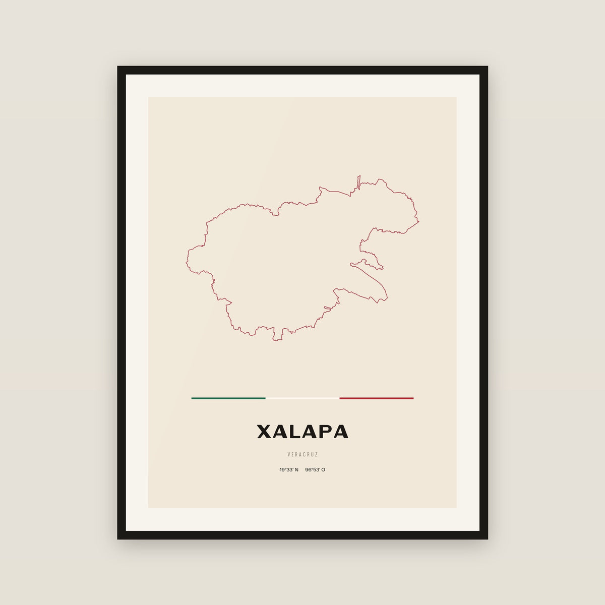 Xalapa, Veracruz de Ignacio de la Llave map print — exact INEGI boundary