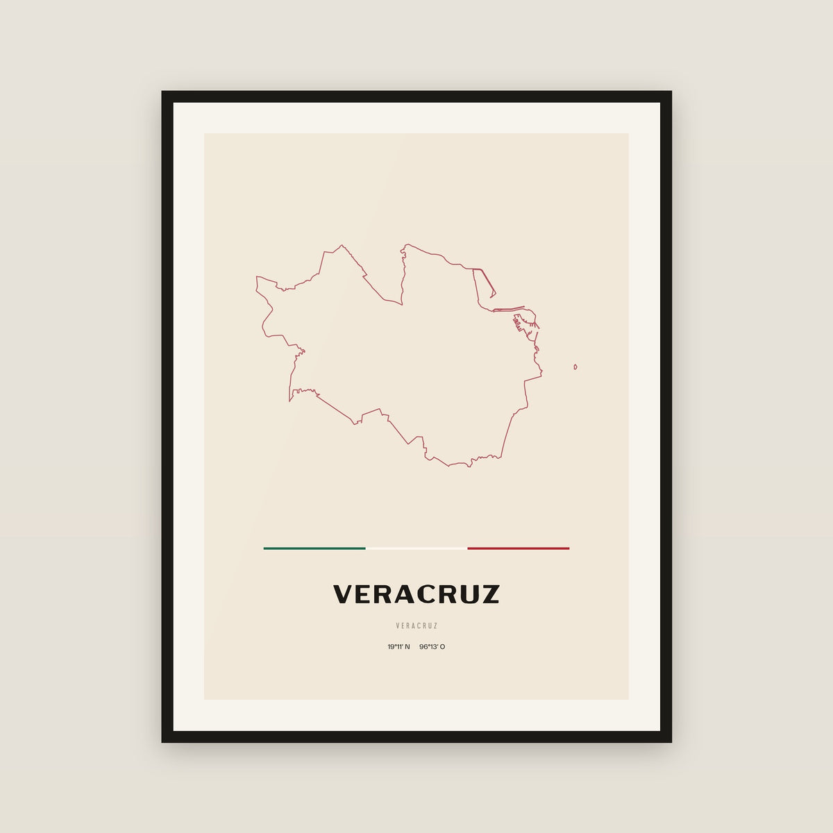 Veracruz, Veracruz de Ignacio de la Llave map print — exact INEGI boundary