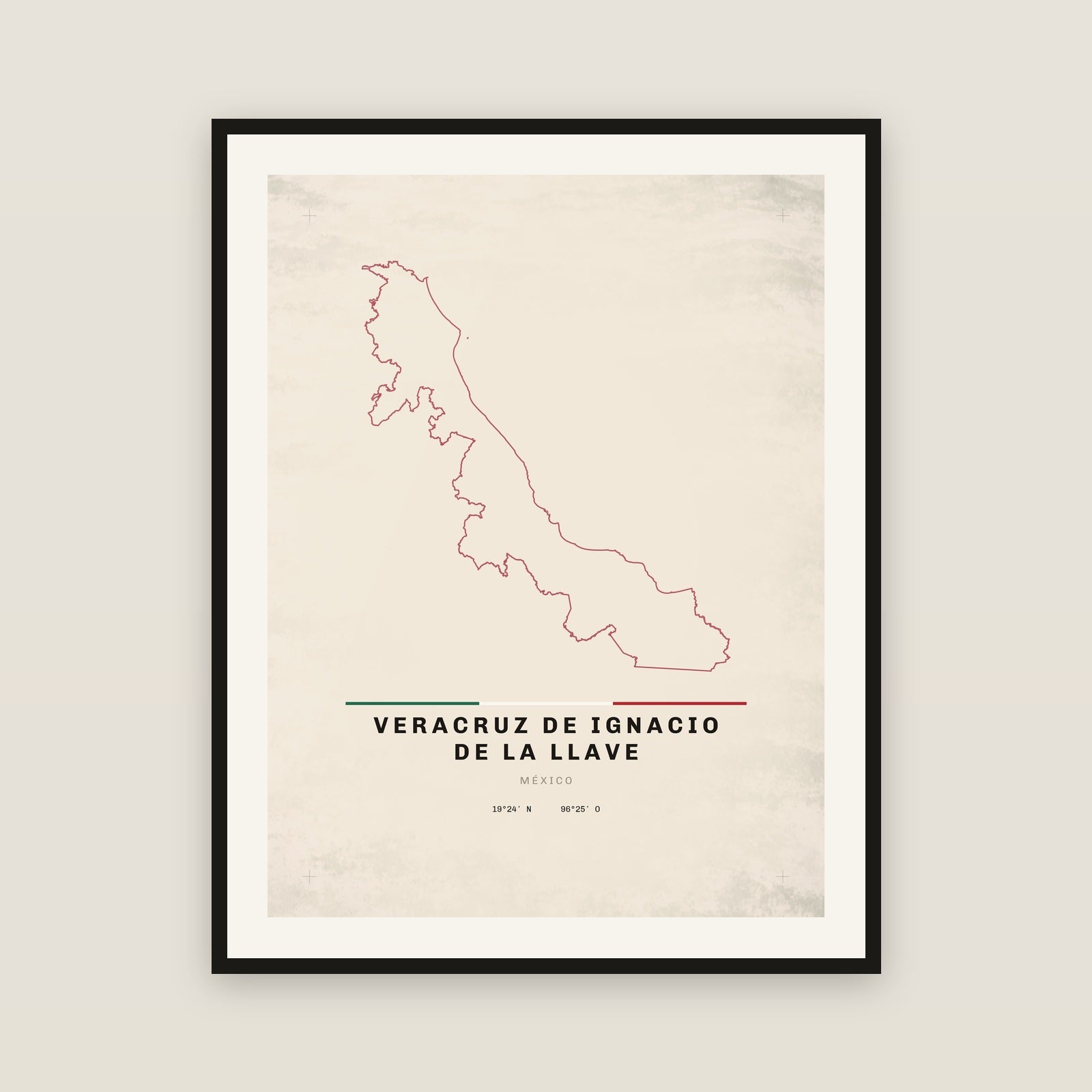 Veracruz de Ignacio de la Llave map print — exact INEGI boundary