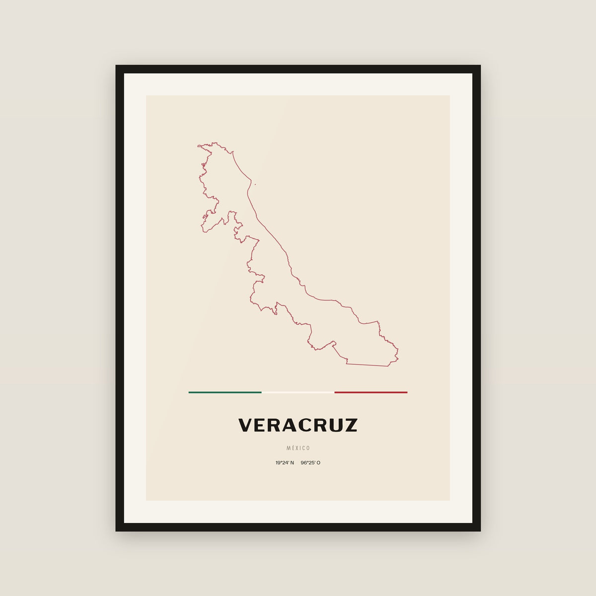 Veracruz de Ignacio de la Llave map print — exact INEGI boundary